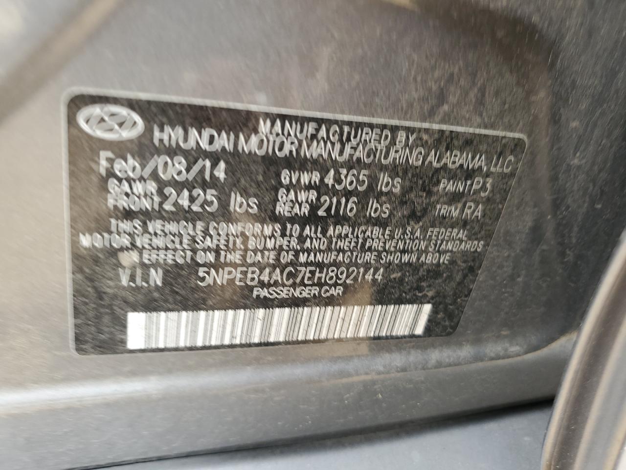 5NPEB4AC7EH892144 2014 Hyundai Sonata Gls