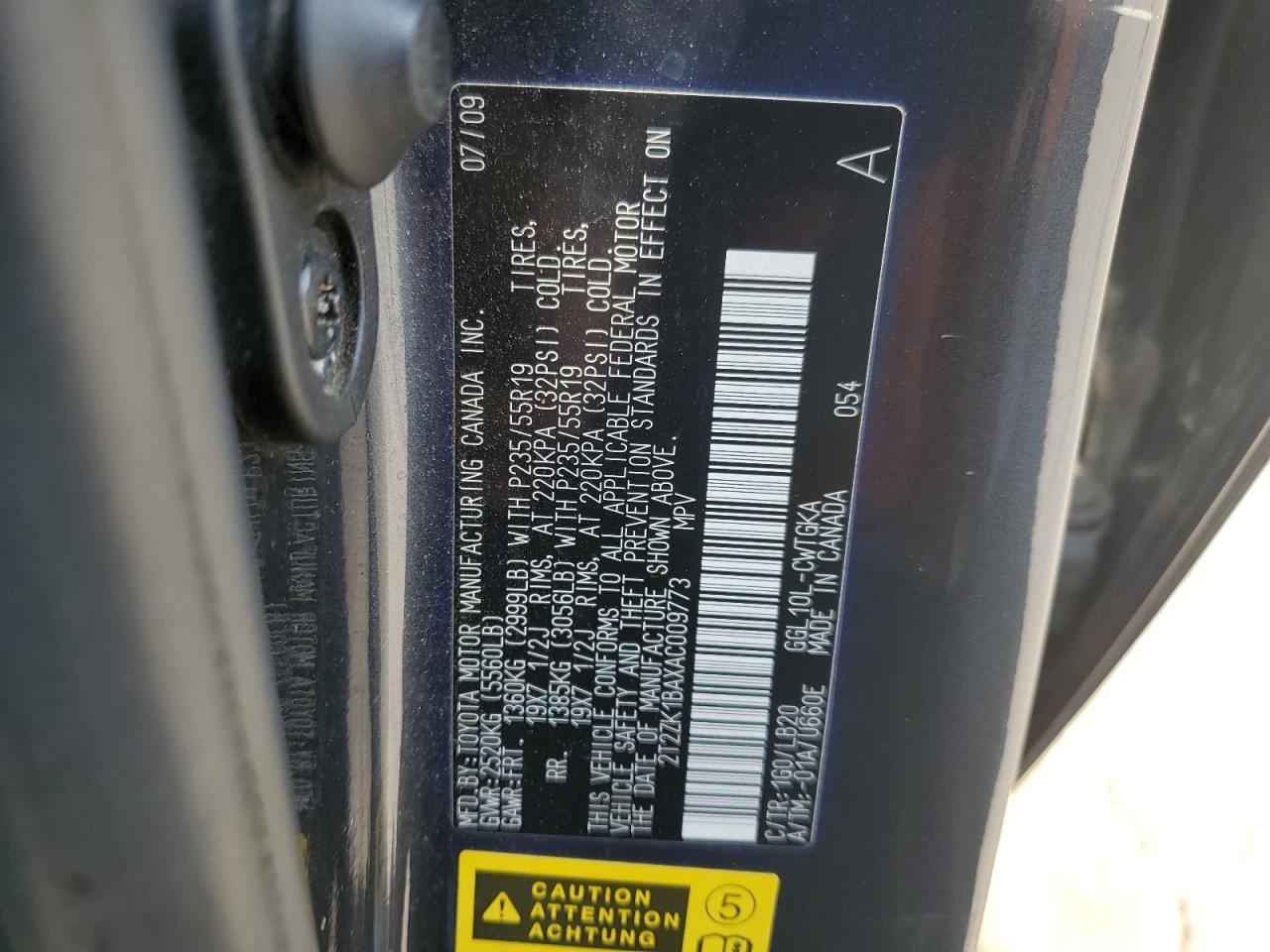 2010 Lexus Rx 350 VIN: 2T2ZK1BAXAC009773 Lot: 65947304