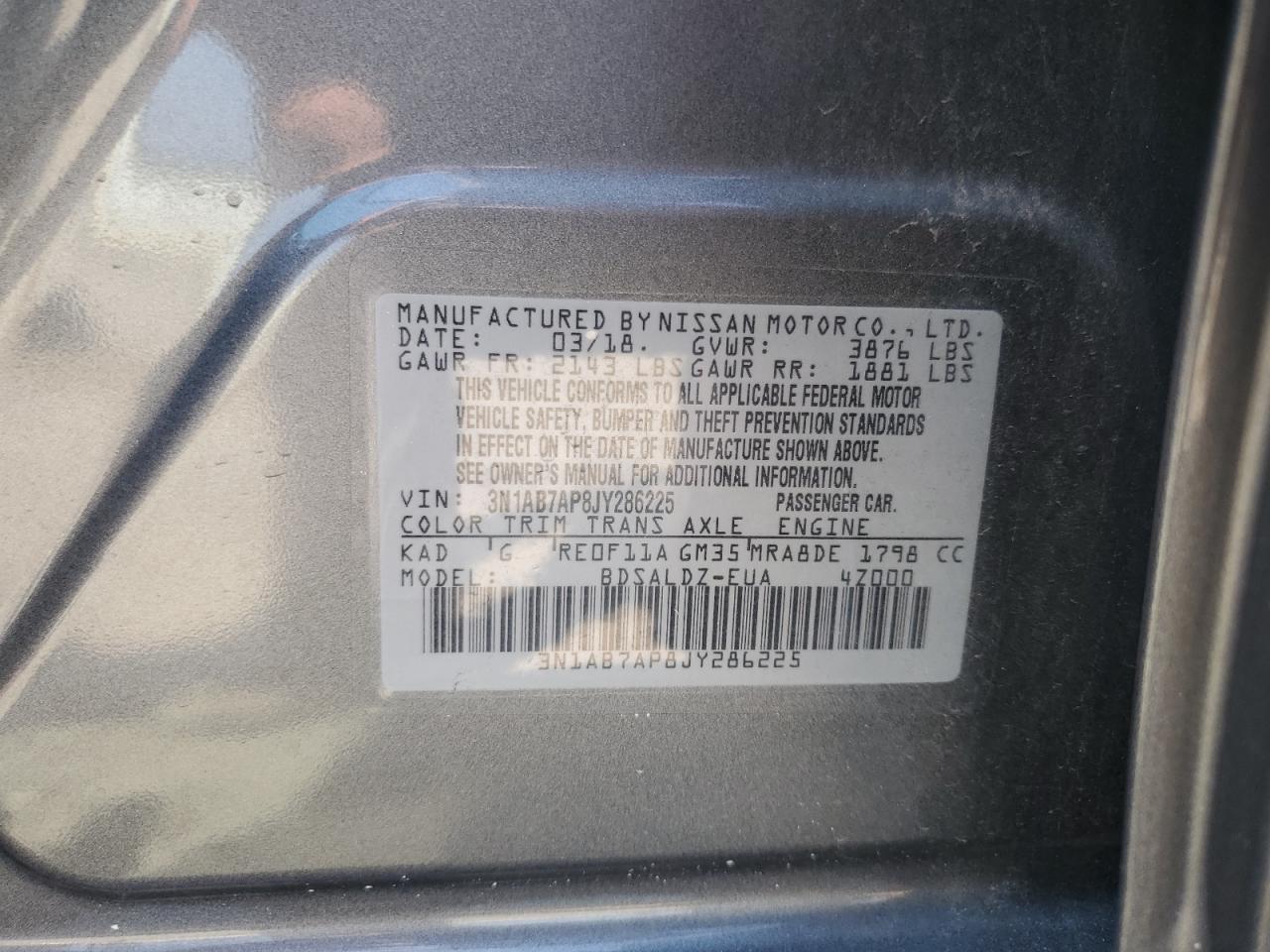 3N1AB7AP8JY286225 2018 Nissan Sentra S