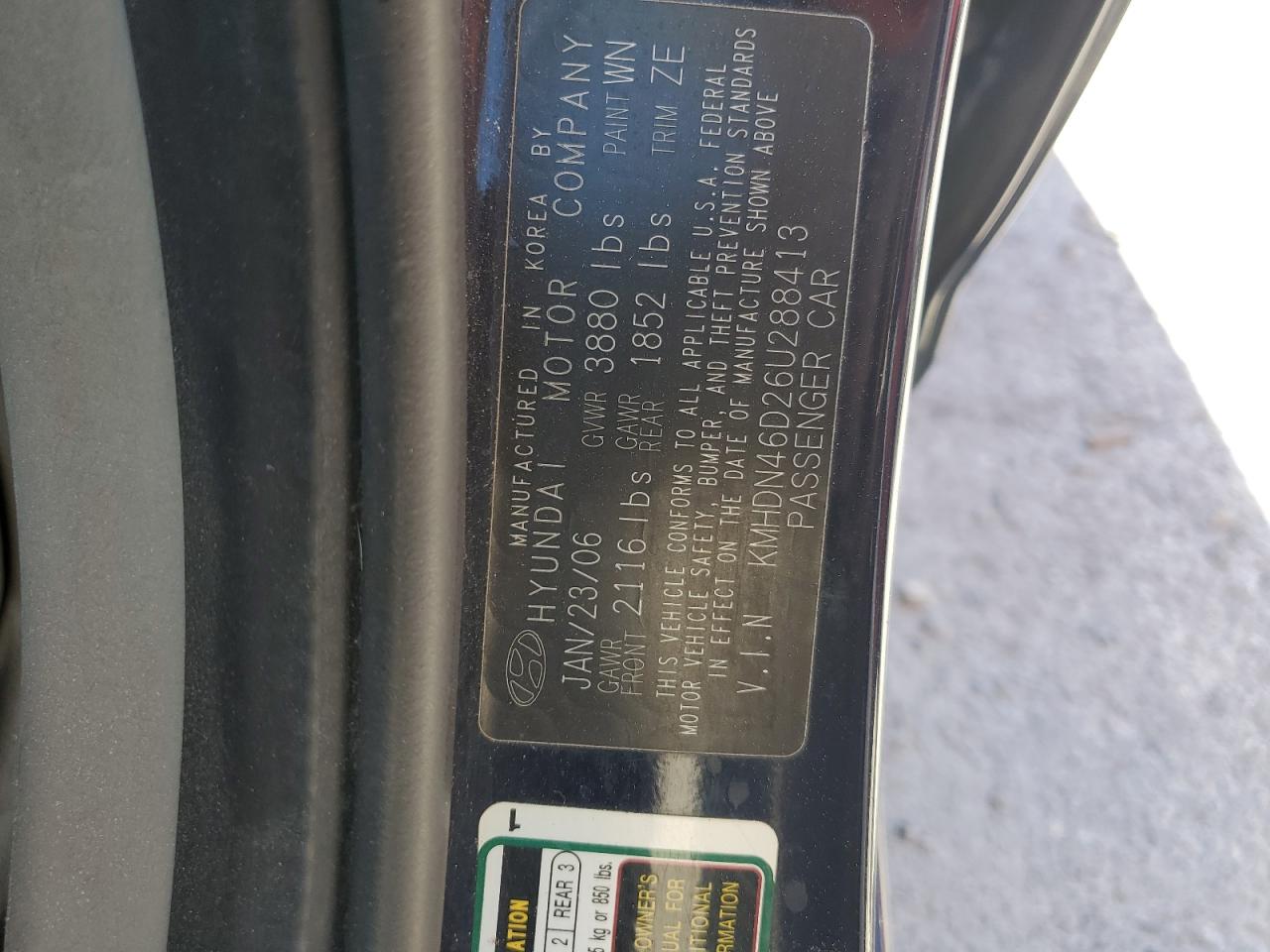 2006 Hyundai Elantra Gls VIN: KMHDN46D26U288413 Lot: 67496824