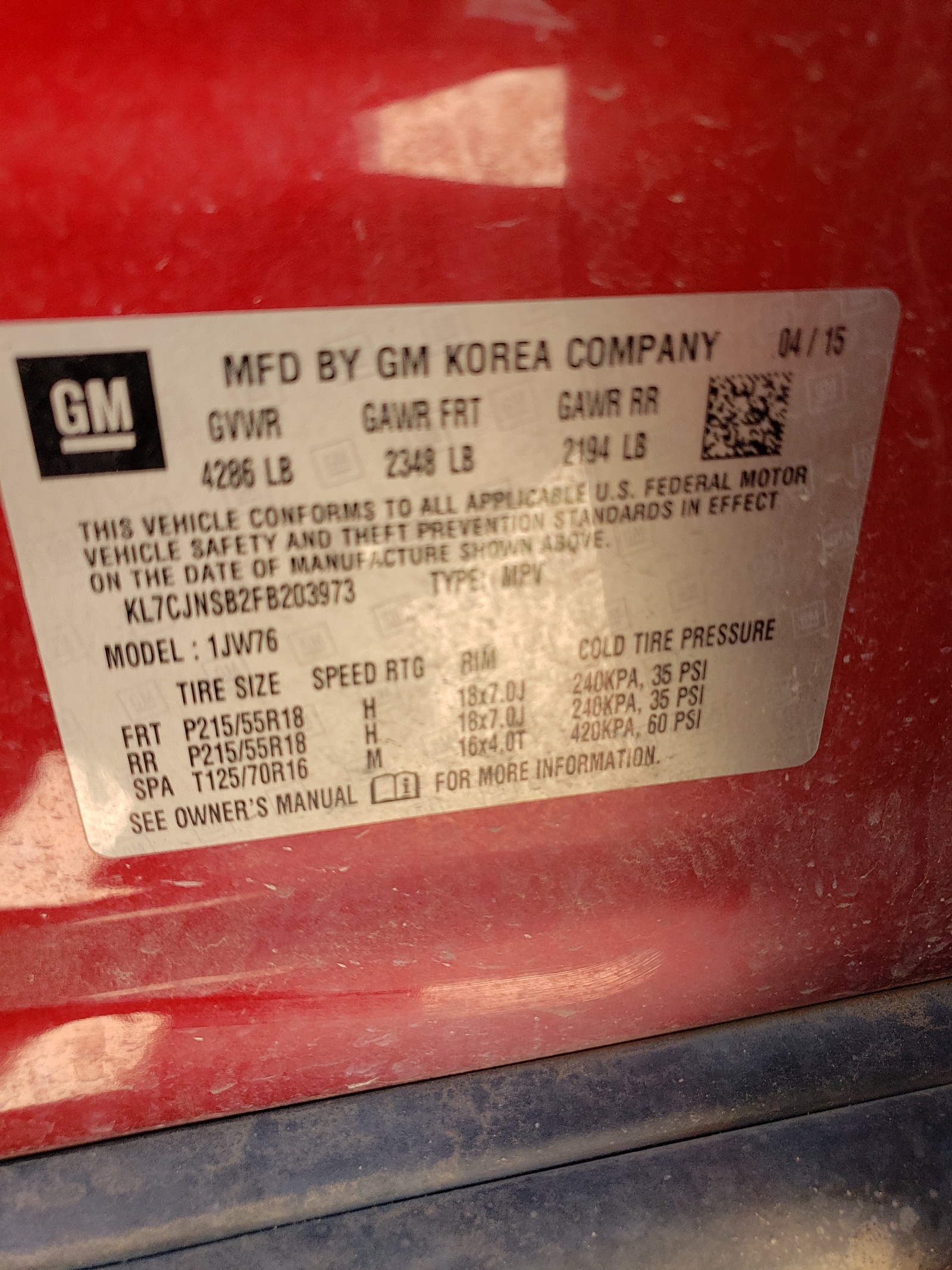 KL7CJNSB2FB203973 2015 Chevrolet Trax Ltz