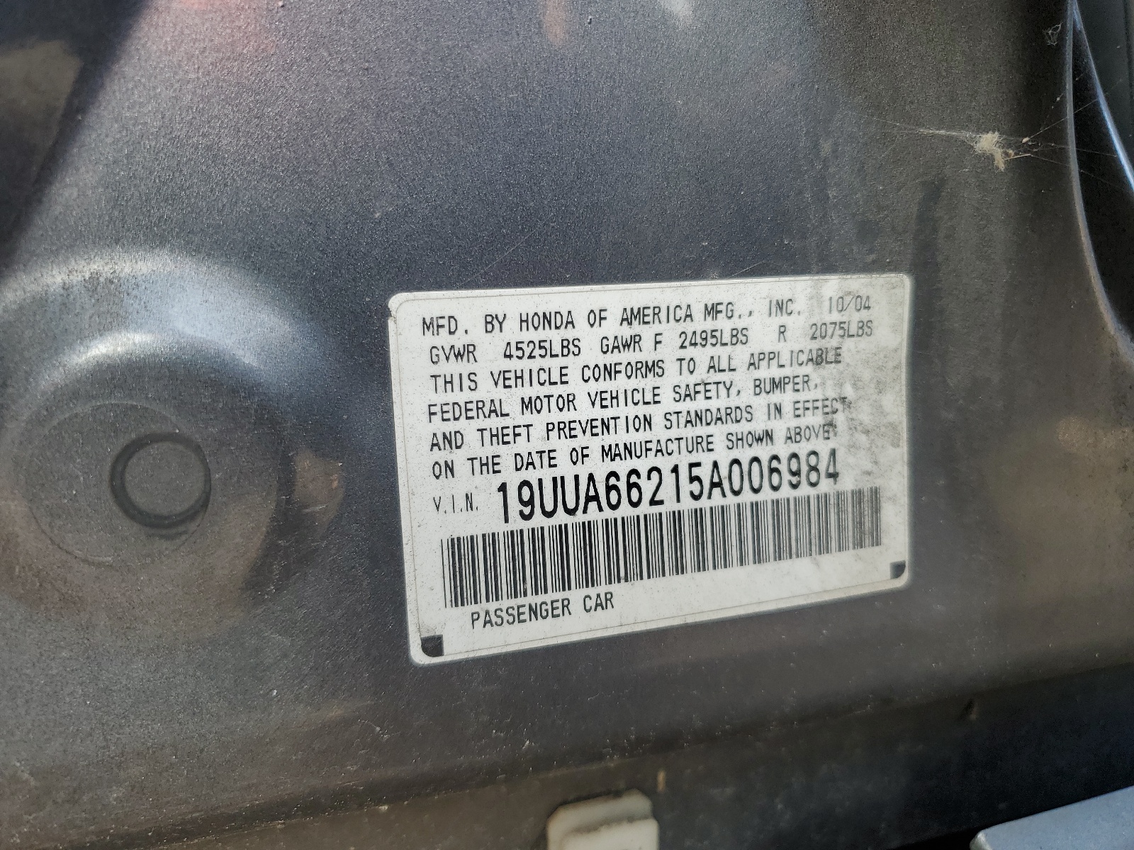 19UUA66215A006984 2005 Acura Tl