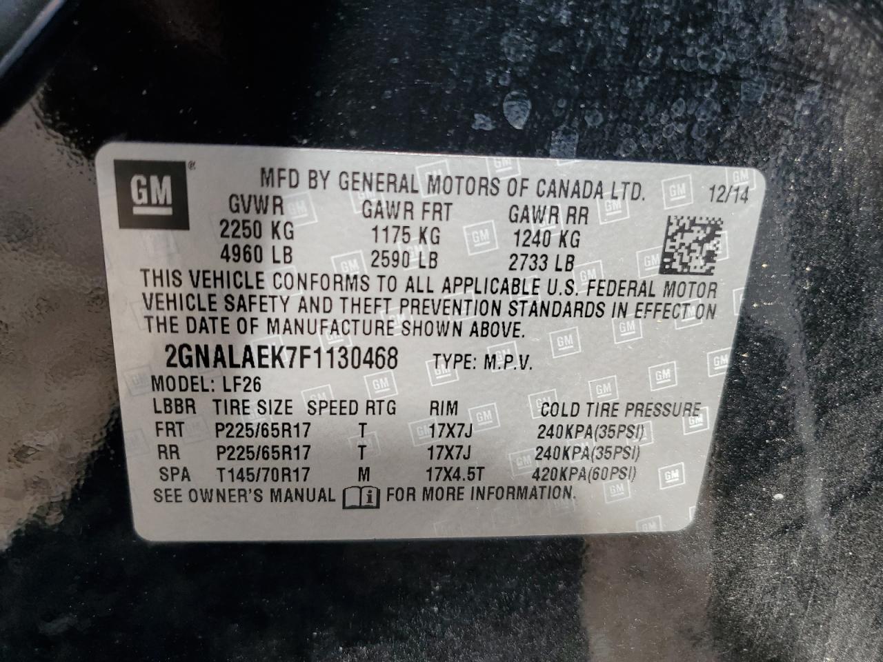 2GNALAEK7F1130468 2015 Chevrolet Equinox Ls