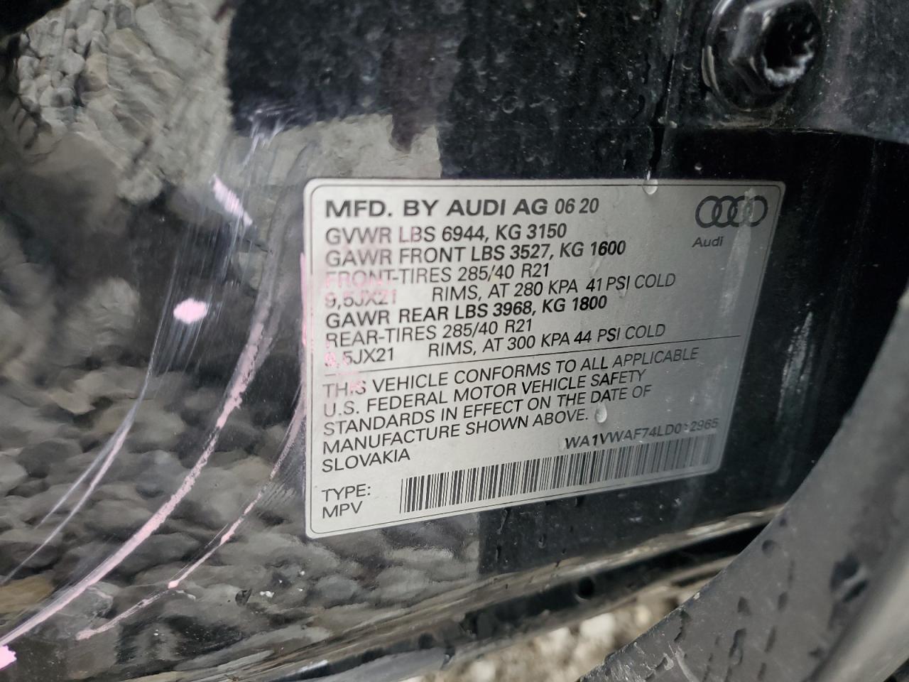 WA1VWAF74LD012965 2020 Audi Sq7 Prestige