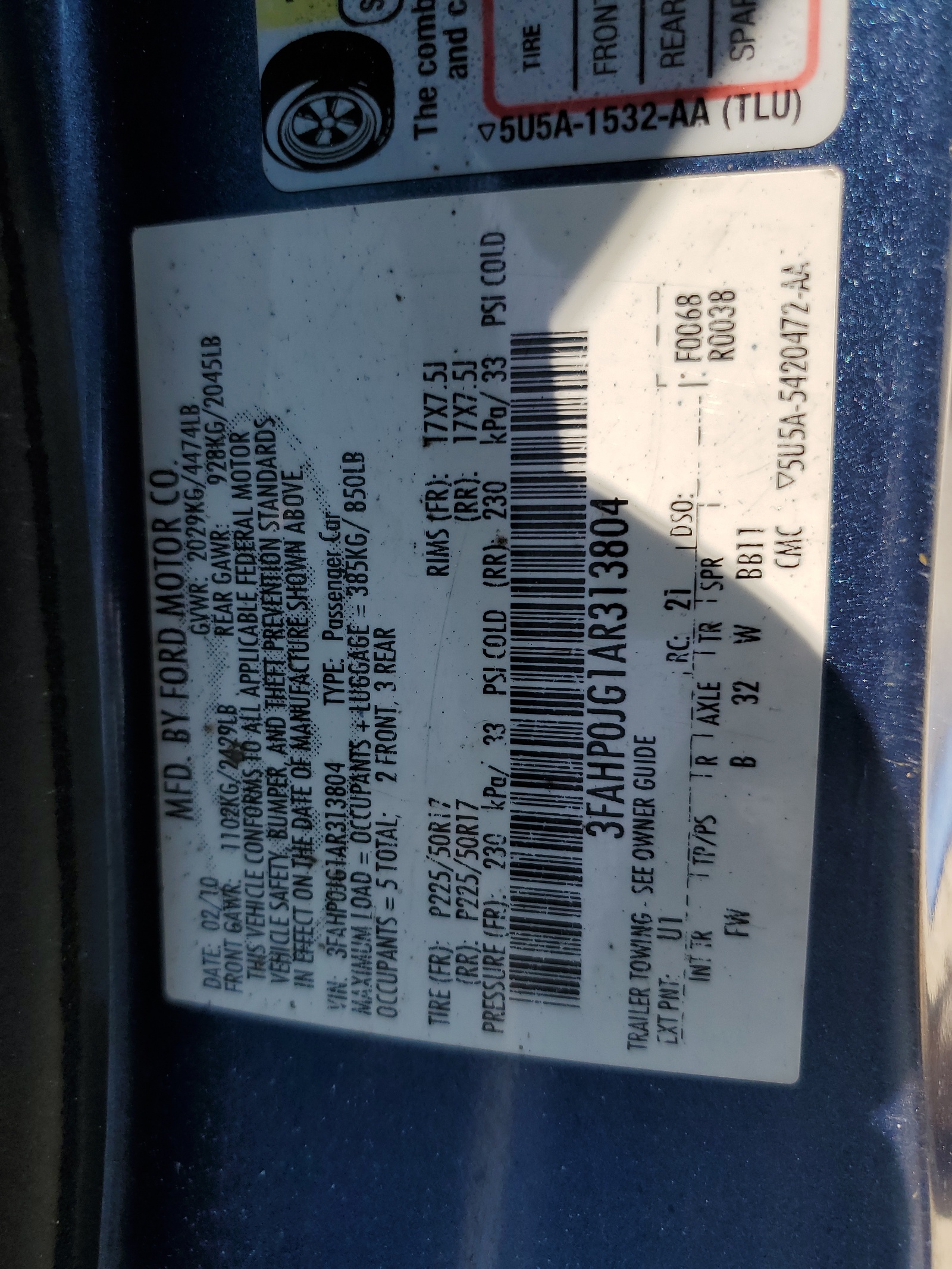 3FAHP0JG1AR313804 2010 Ford Fusion Sel