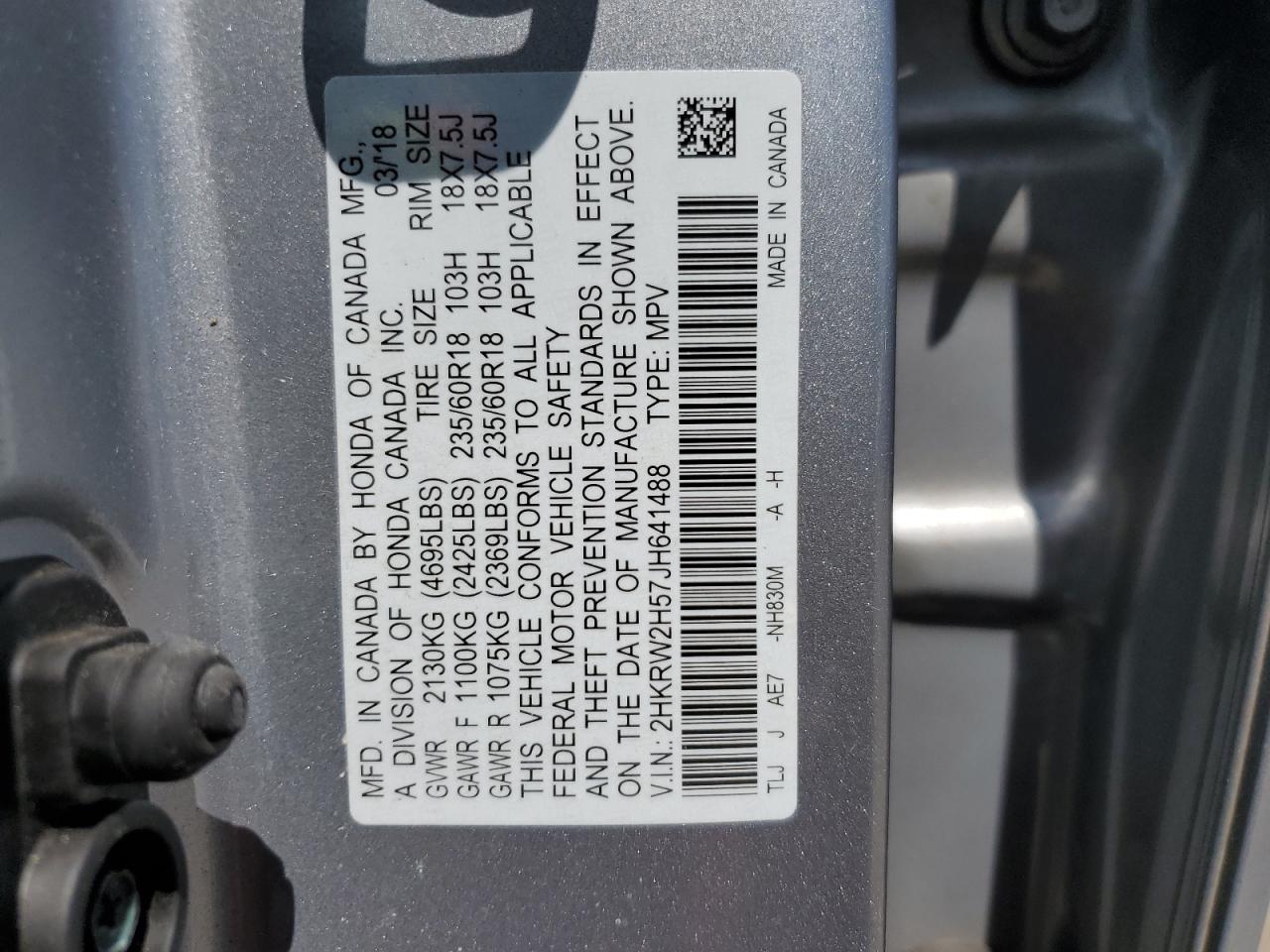 2018 Honda Cr-V Ex VIN: 2HKRW2H57JH641488 Lot: 66537644