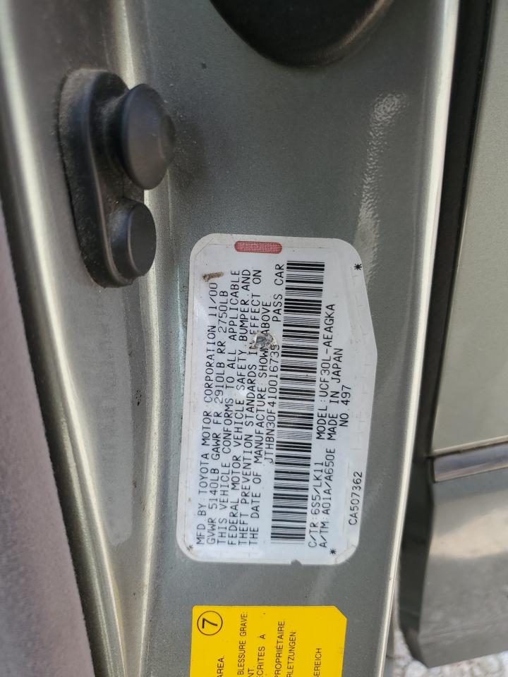 2001 Lexus Ls 430 VIN: JTHBN30F410016735 Lot: 65998994