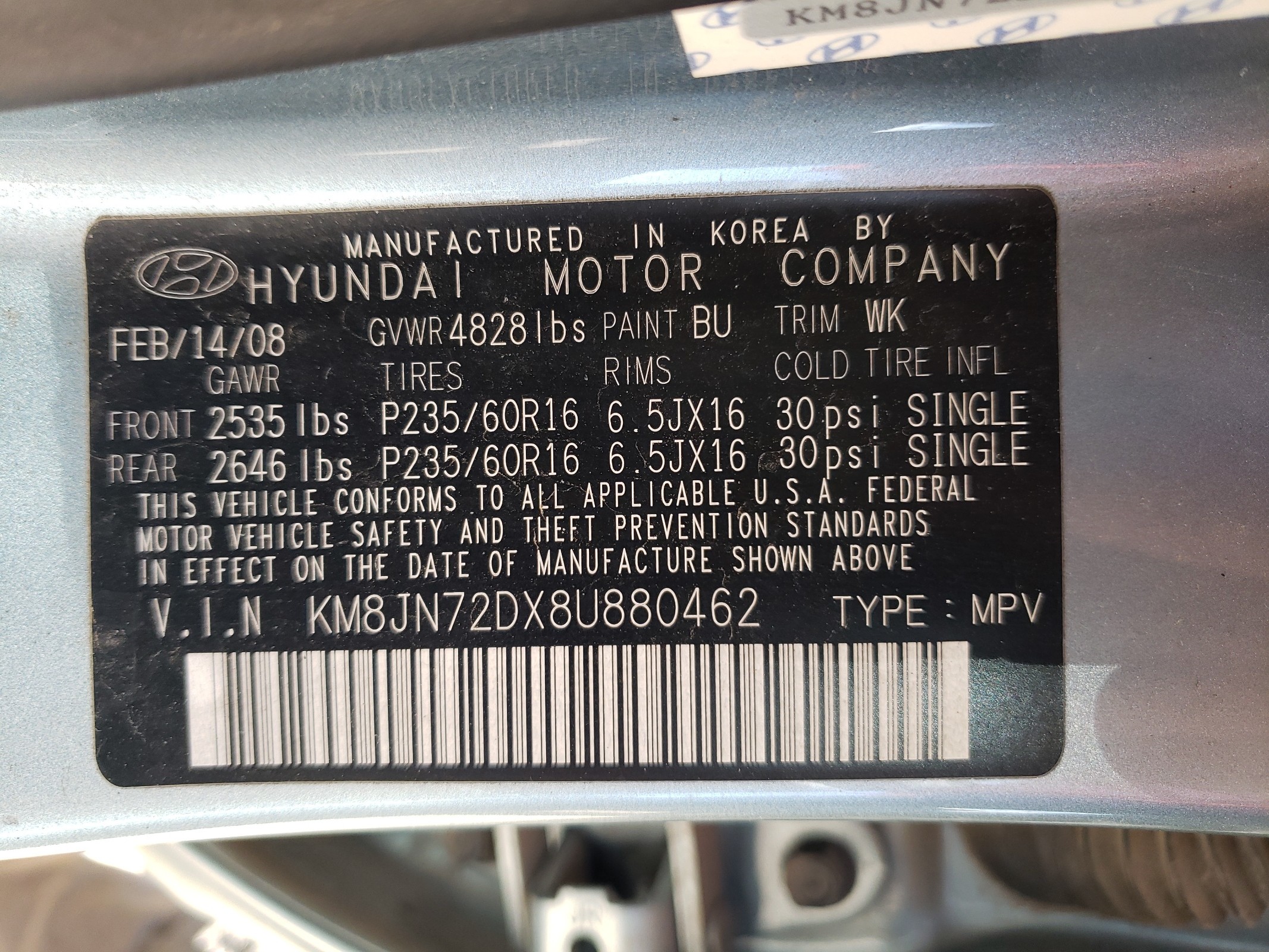 KM8JN72DX8U880462 2008 Hyundai Tucson Se