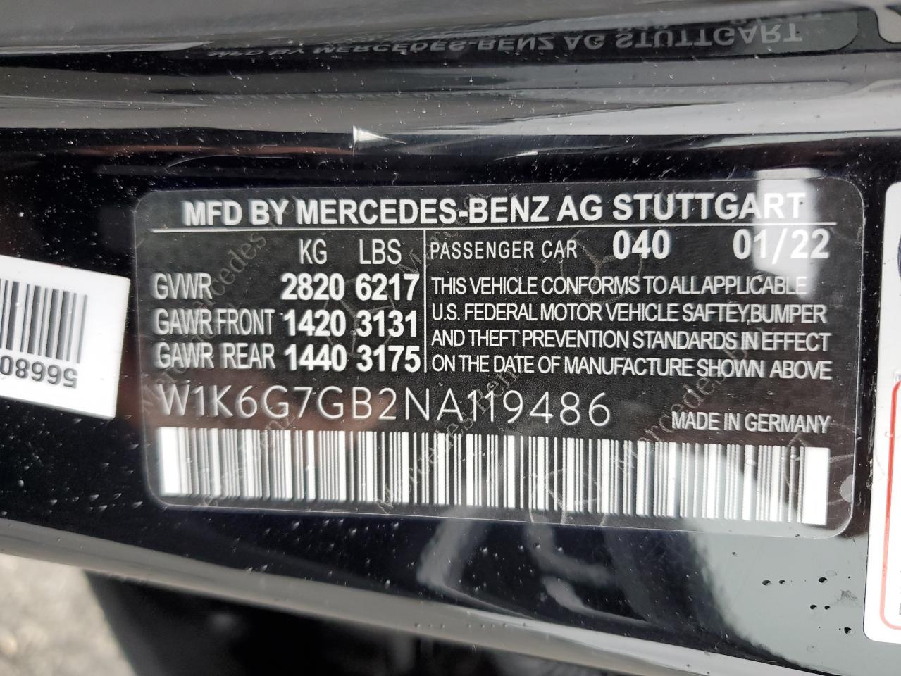 2022 Mercedes-Benz S 580 4Matic VIN: W1K6G7GB2NA119486 Lot: 65350634