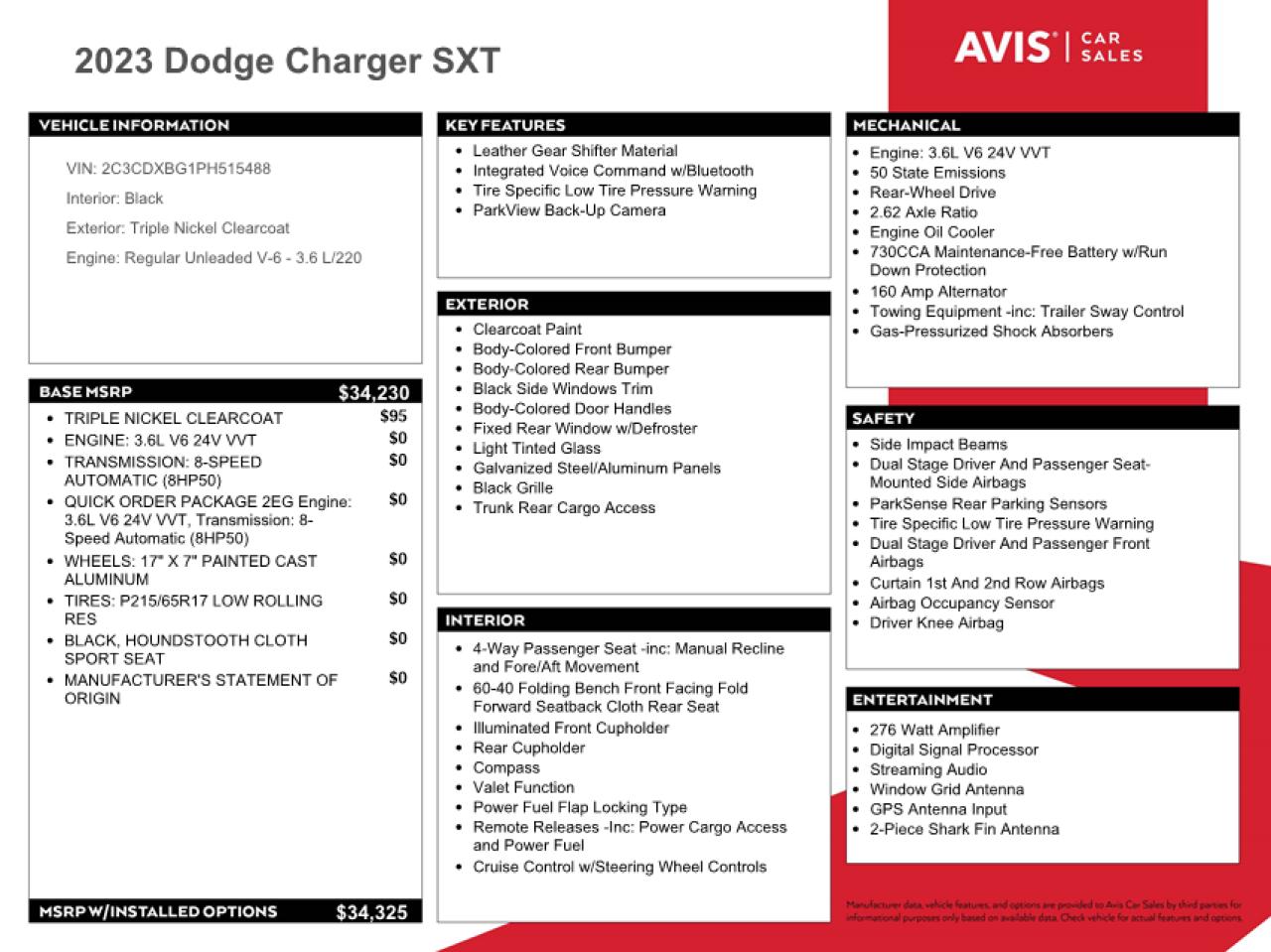 2C3CDXBG1PH515488 2023 Dodge Charger Sxt