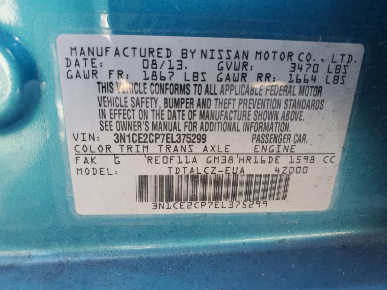 3N1CE2CP7EL375299 2014 Nissan Versa Note S