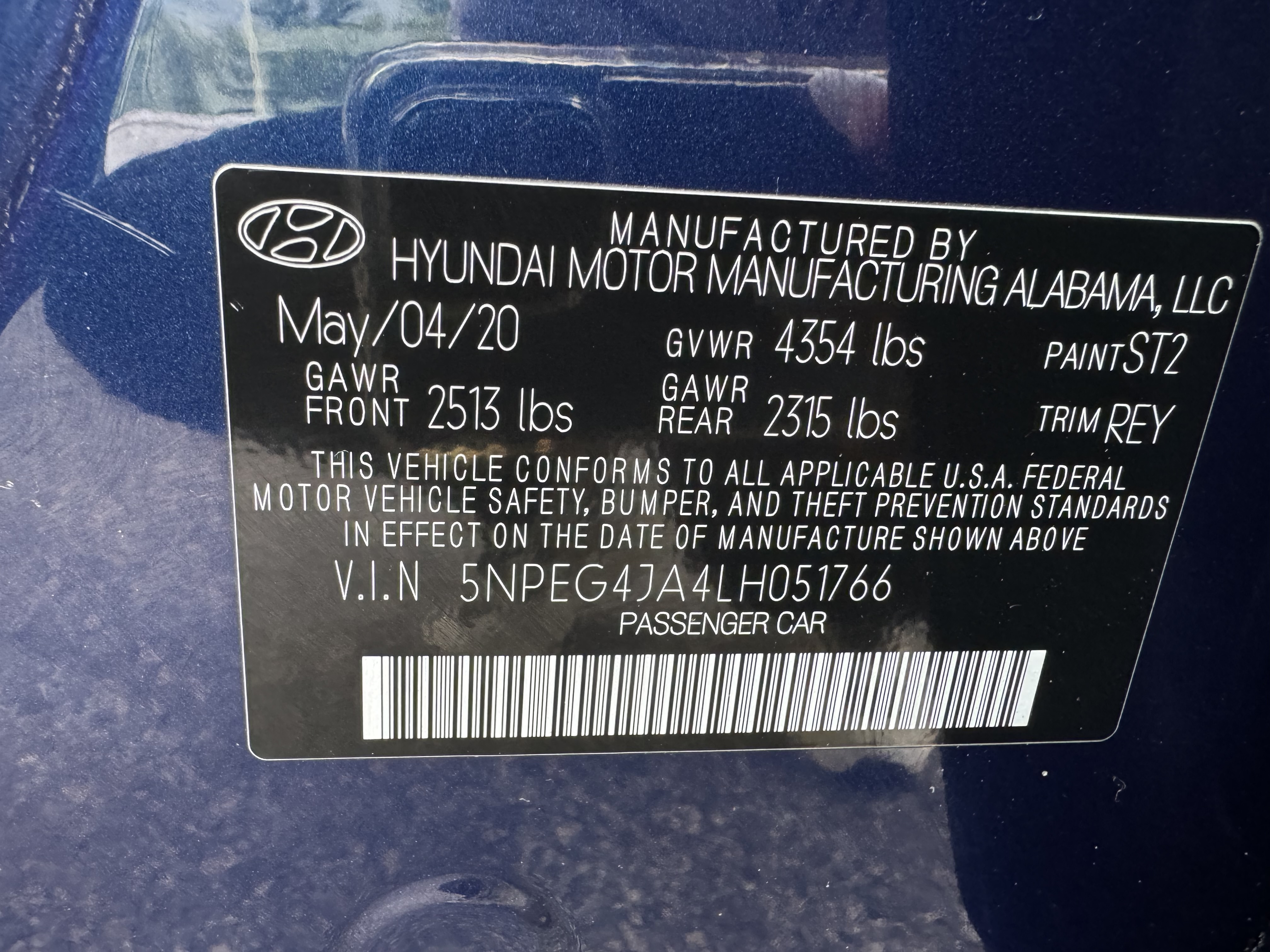5NPEG4JA4LH051766 2020 Hyundai Sonata Se