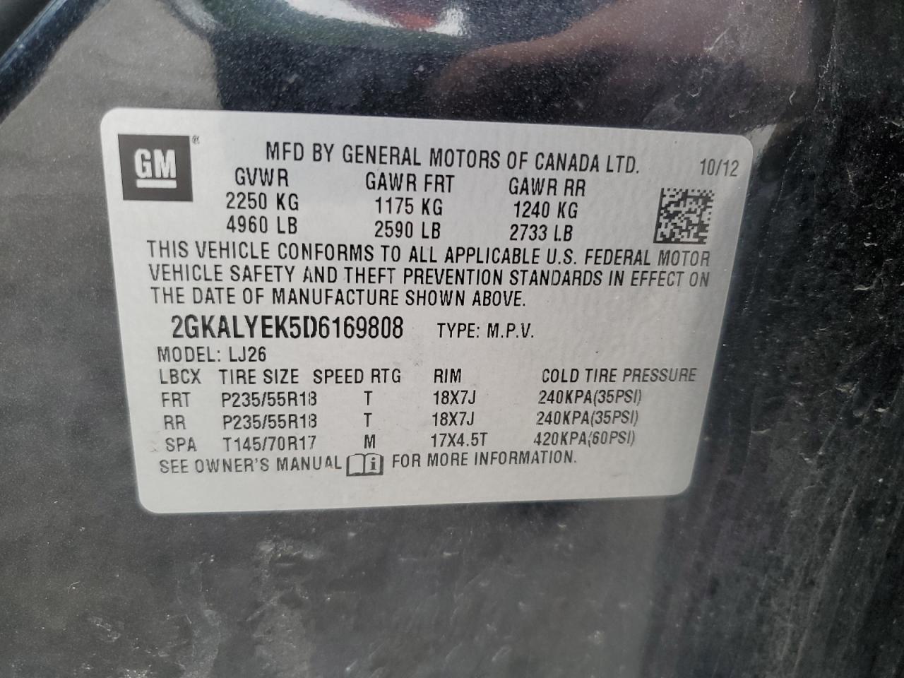 2013 GMC Terrain Denali VIN: 2GKALYEK5D6169808 Lot: 66088444