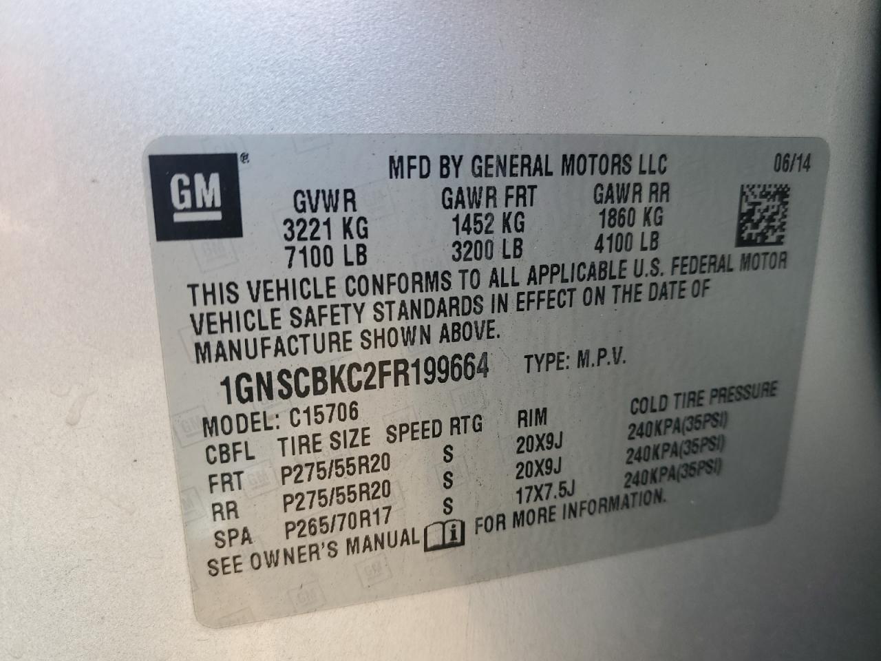 1GNSCBKC2FR199664 2015 CHEVROLET TAHOE - Image 15