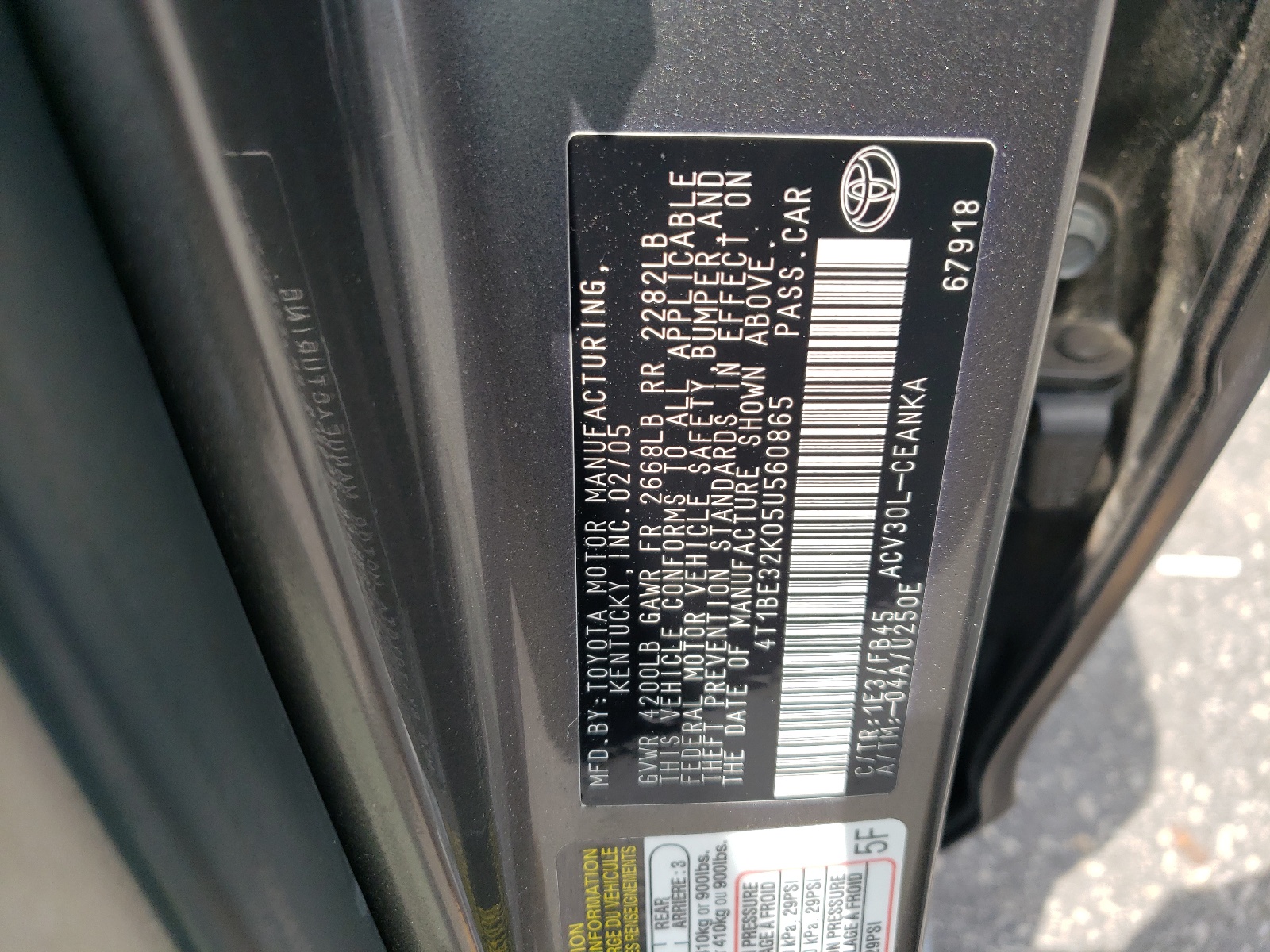 4T1BE32K05U560865 2005 Toyota Camry Le