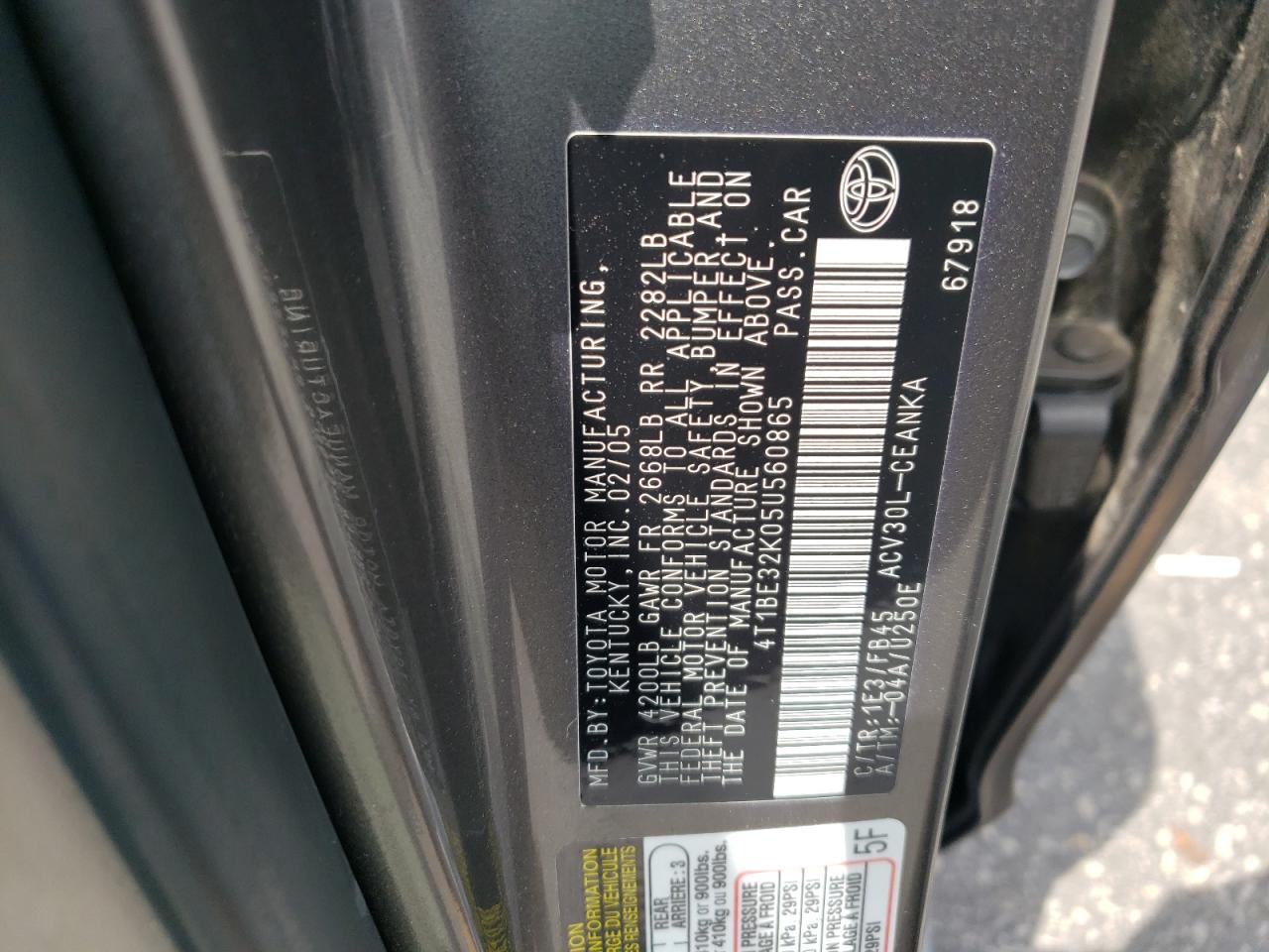 2005 Toyota Camry Le VIN: 4T1BE32K05U560865 Lot: 65972394