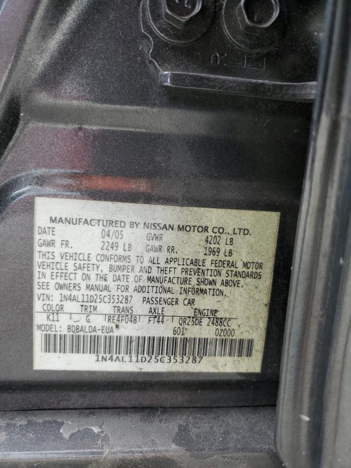 2005 Nissan Altima S VIN: 1N4AL11D25C353287 Lot: 63187494