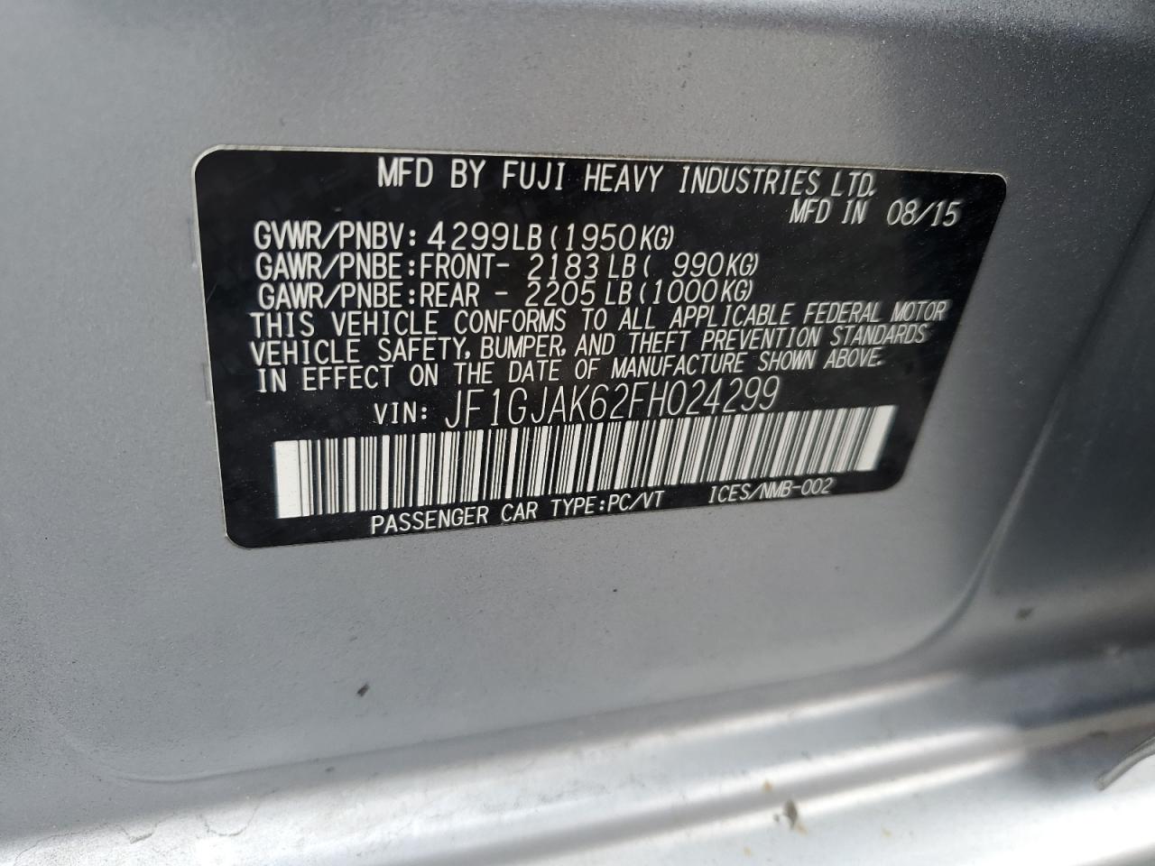 2015 Subaru Impreza Premium Plus VIN: JF1GJAK62FH024299 Lot: 65397744