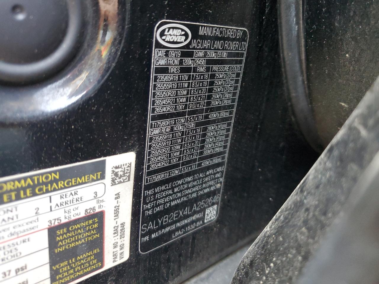 2020 Land Rover Range Rover Velar S VIN: SALYB2EX4LA252646 Lot: 65745624