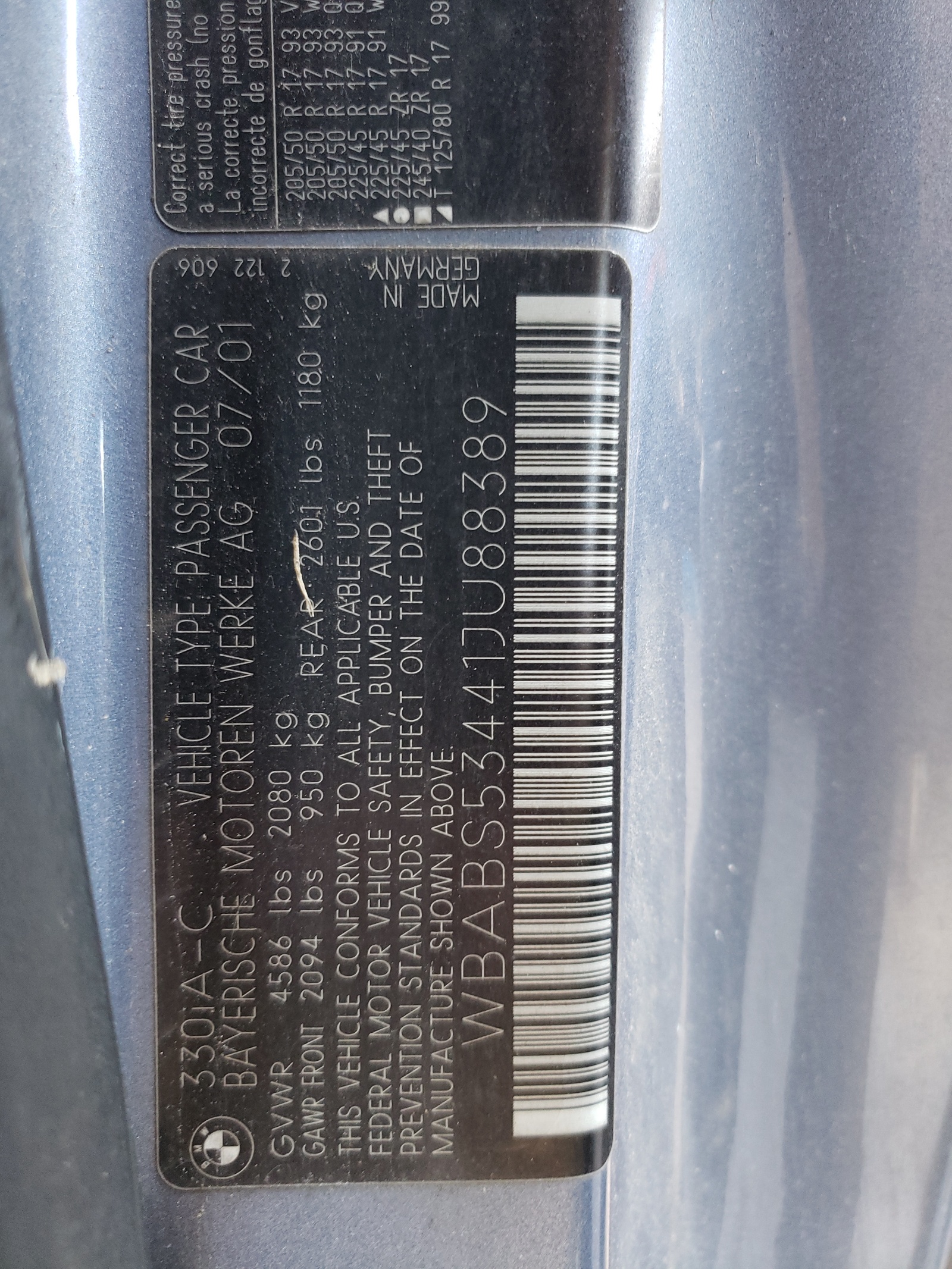 WBABS53441JU88389 2001 BMW 330 Ci