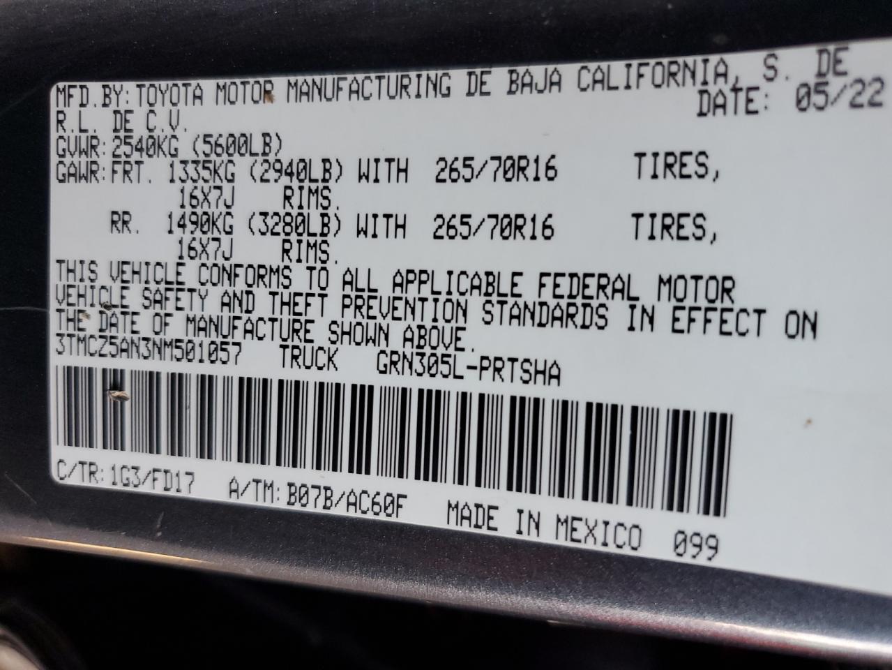 2022 Toyota Tacoma Double Cab VIN: 3TMCZ5AN3NM501057 Lot: 65985934