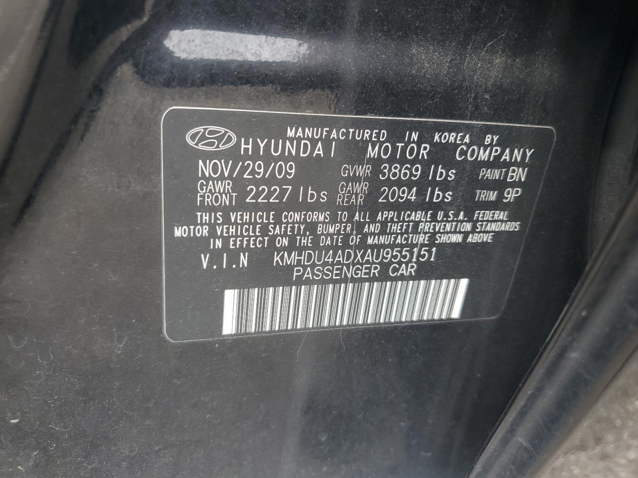 2010 Hyundai Elantra Blue VIN: KMHDU4ADXAU955151 Lot: 66602534