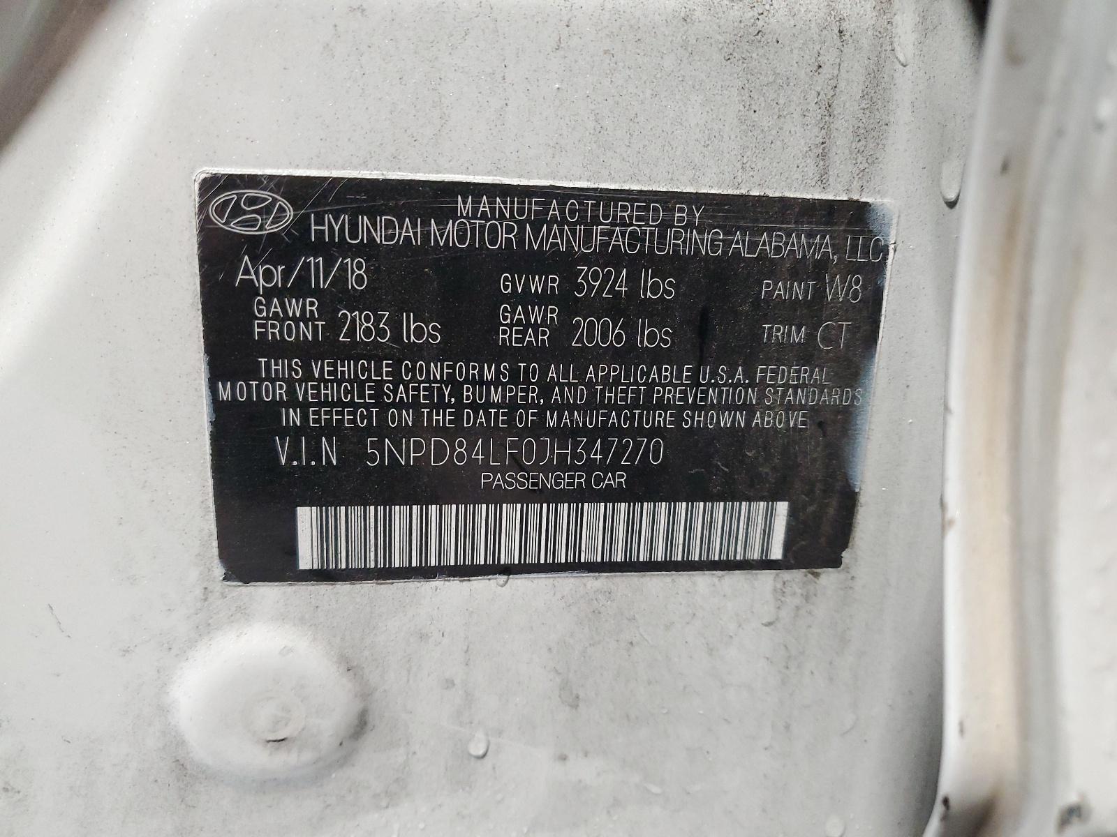 5NPD84LF0JH347270 2018 Hyundai Elantra Sel