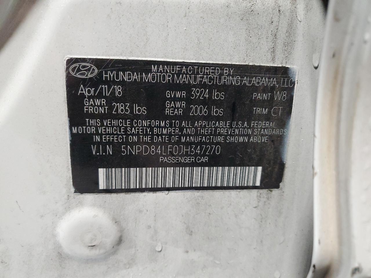 2018 Hyundai Elantra Sel VIN: 5NPD84LF0JH347270 Lot: 66606114