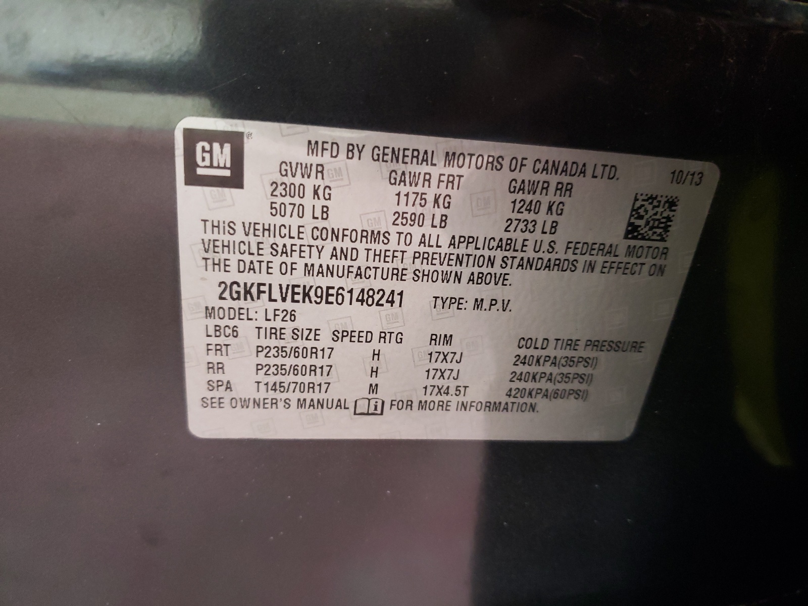 2GKFLVEK9E6148241 2014 GMC Terrain Sle