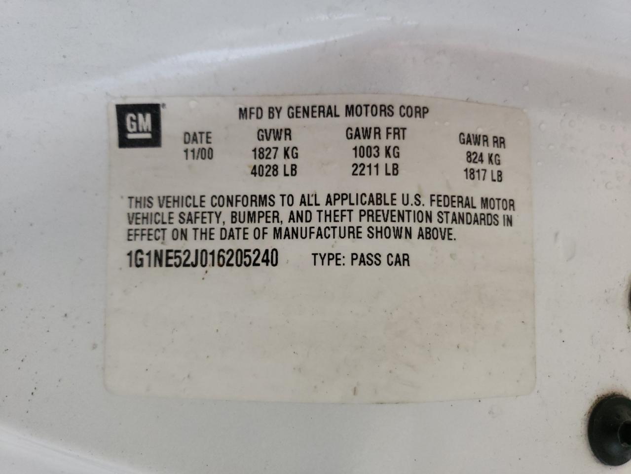 2001 Chevrolet Malibu Ls VIN: 1G1NE52J016205240 Lot: 66156554