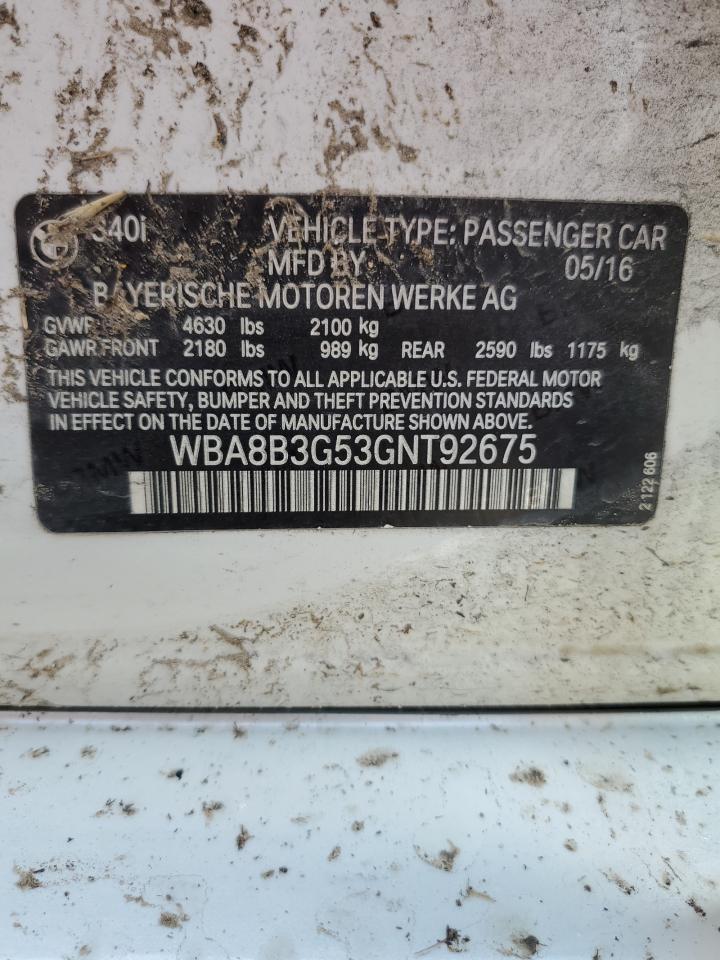 2016 BMW 340 I VIN: WBA8B3G53GNT92675 Lot: 65918314