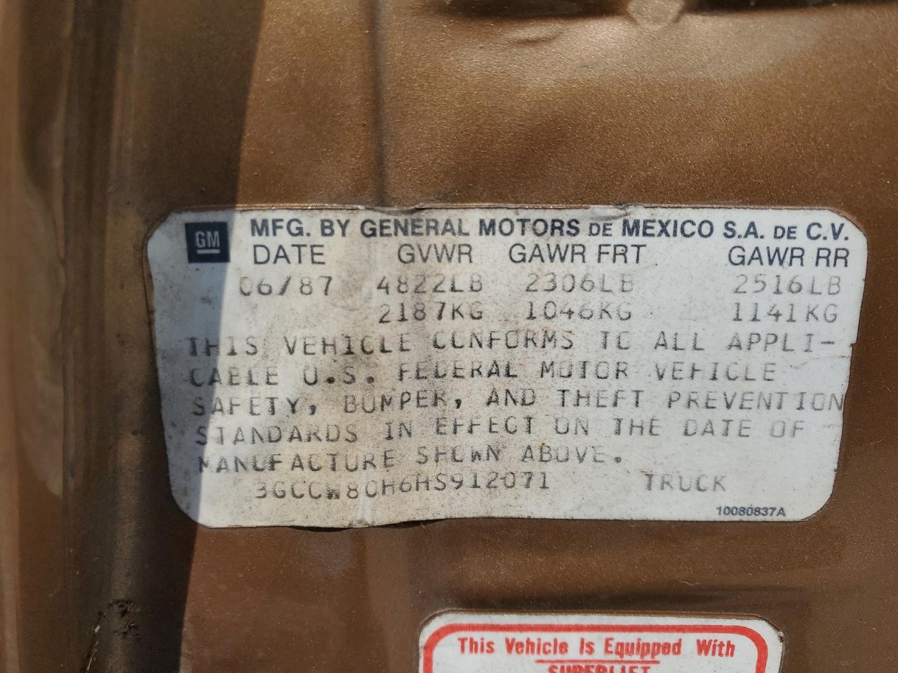 1987 Chevrolet El Camino VIN: 3GCCW80H6HS912071 Lot: 66858194