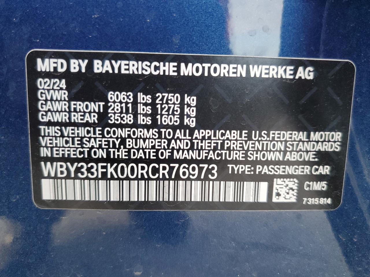 WBY33FK00RCR76973 2024 BMW I5 Edrive 40