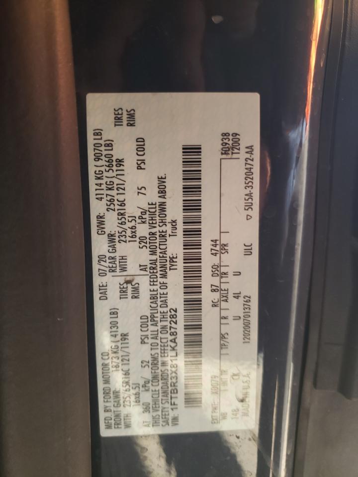 2020 Ford Transit T-250 VIN: 1FTBR3X81LKA87282 Lot: 66172124