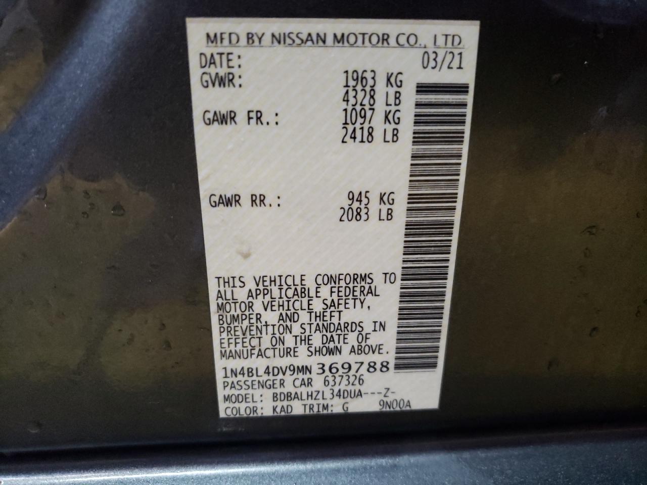 1N4BL4DV9MN369788 Nissan Altima SV 12