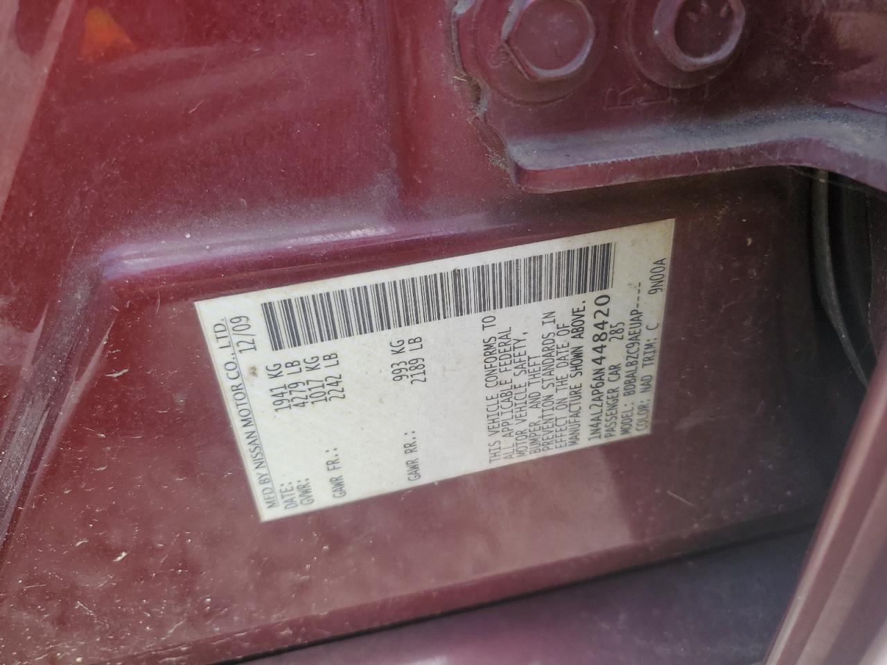 2010 Nissan Altima Base VIN: 1N4AL2AP6AN448420 Lot: 68868244