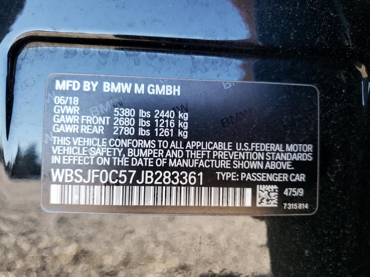 VIN WBSJF0C57JB283361 2018 BMW M5 no.12