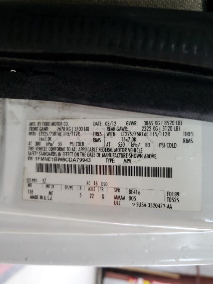 2012 Ford Econoline E150 Wagon VIN: 1FMNE1BW8CDA79943 Lot: 66197874