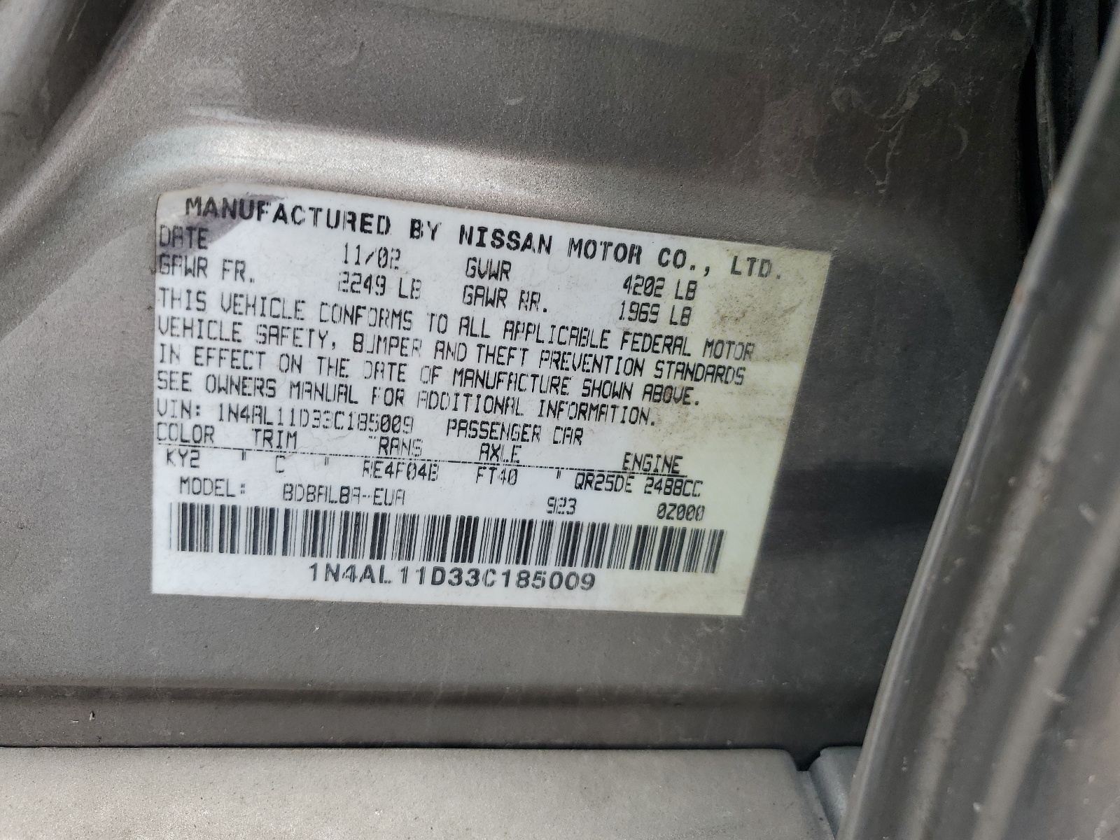 1N4AL11D33C185009 2003 Nissan Altima Base