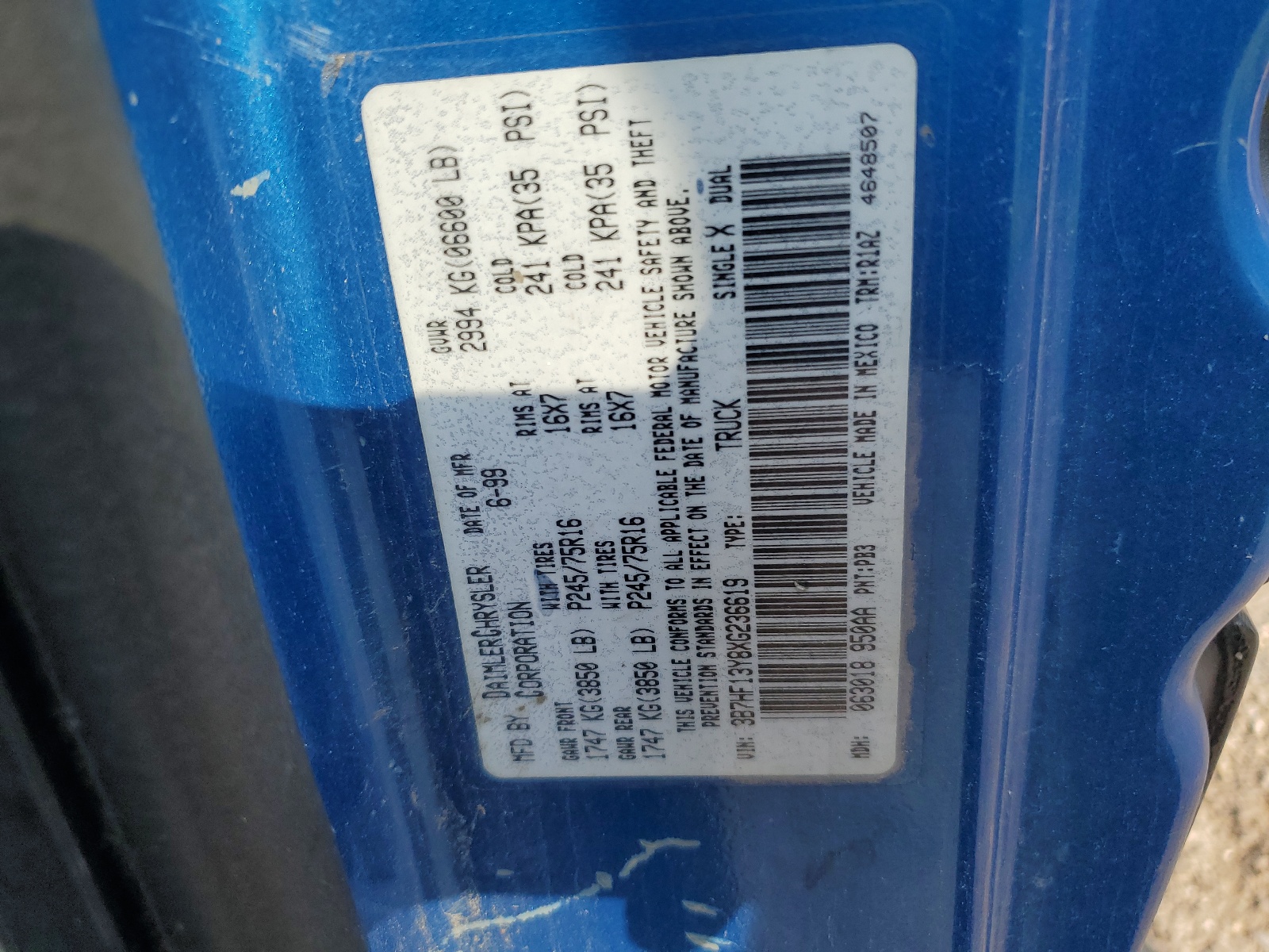 3B7HF13Y8XG236619 1999 Dodge Ram 1500