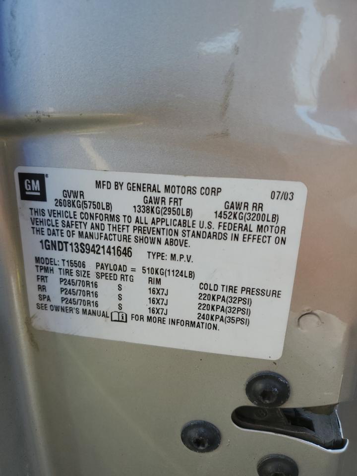 2004 Chevrolet Trailblazer Ls VIN: 1GNDT13S942141646 Lot: 67111164