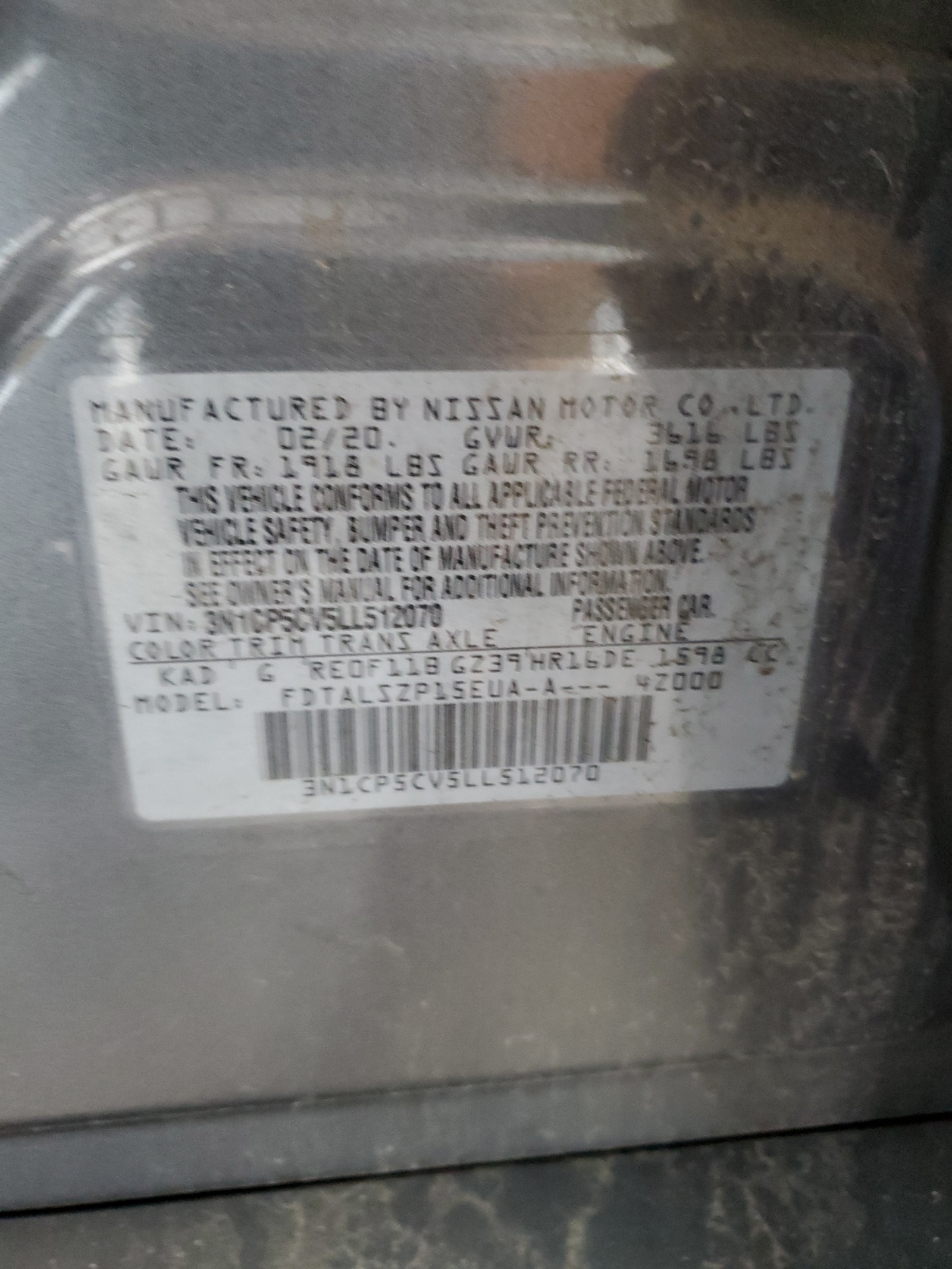 3N1CP5CV5LL512070 2020 Nissan Kicks Sv