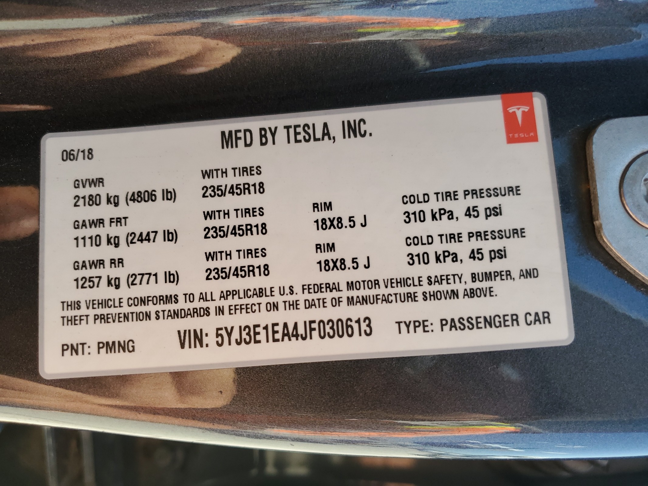 5YJ3E1EA4JF030613 2018 Tesla Model 3