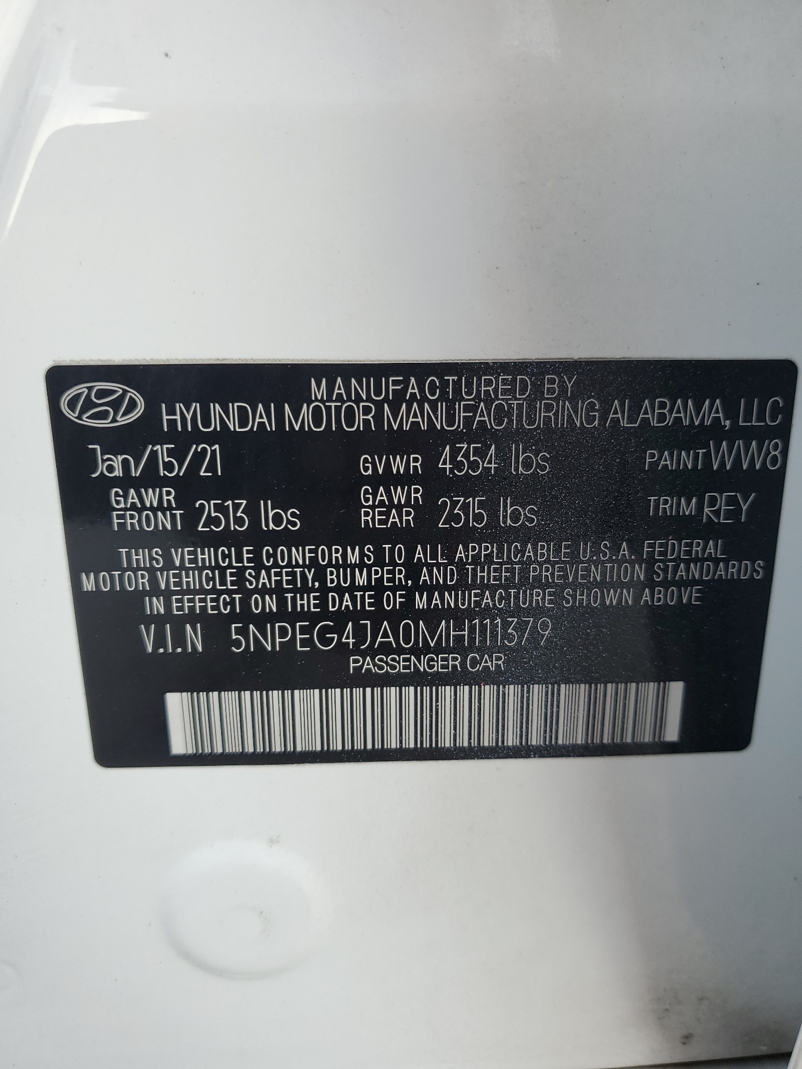5NPEG4JA0MH111379 2021 Hyundai Sonata Se