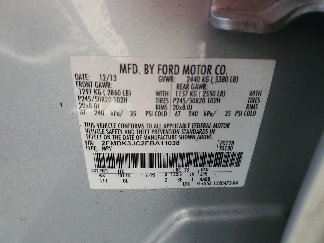 2FMDK3JC2EBA11038 2014 Ford Edge Sel