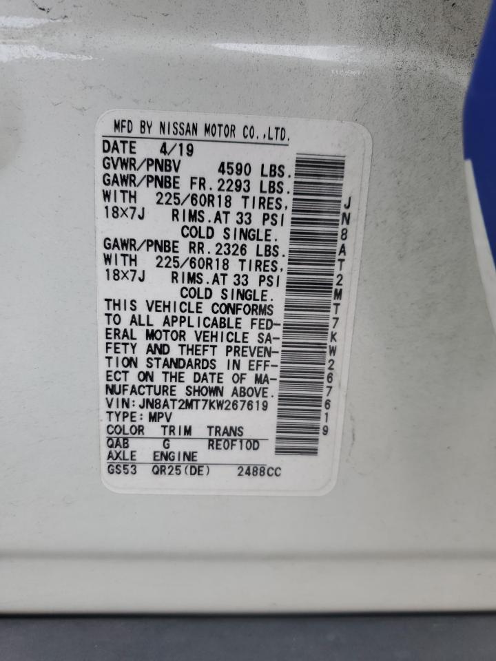 2019 Nissan Rogue S VIN: JN8AT2MT7KW267619 Lot: 65742594