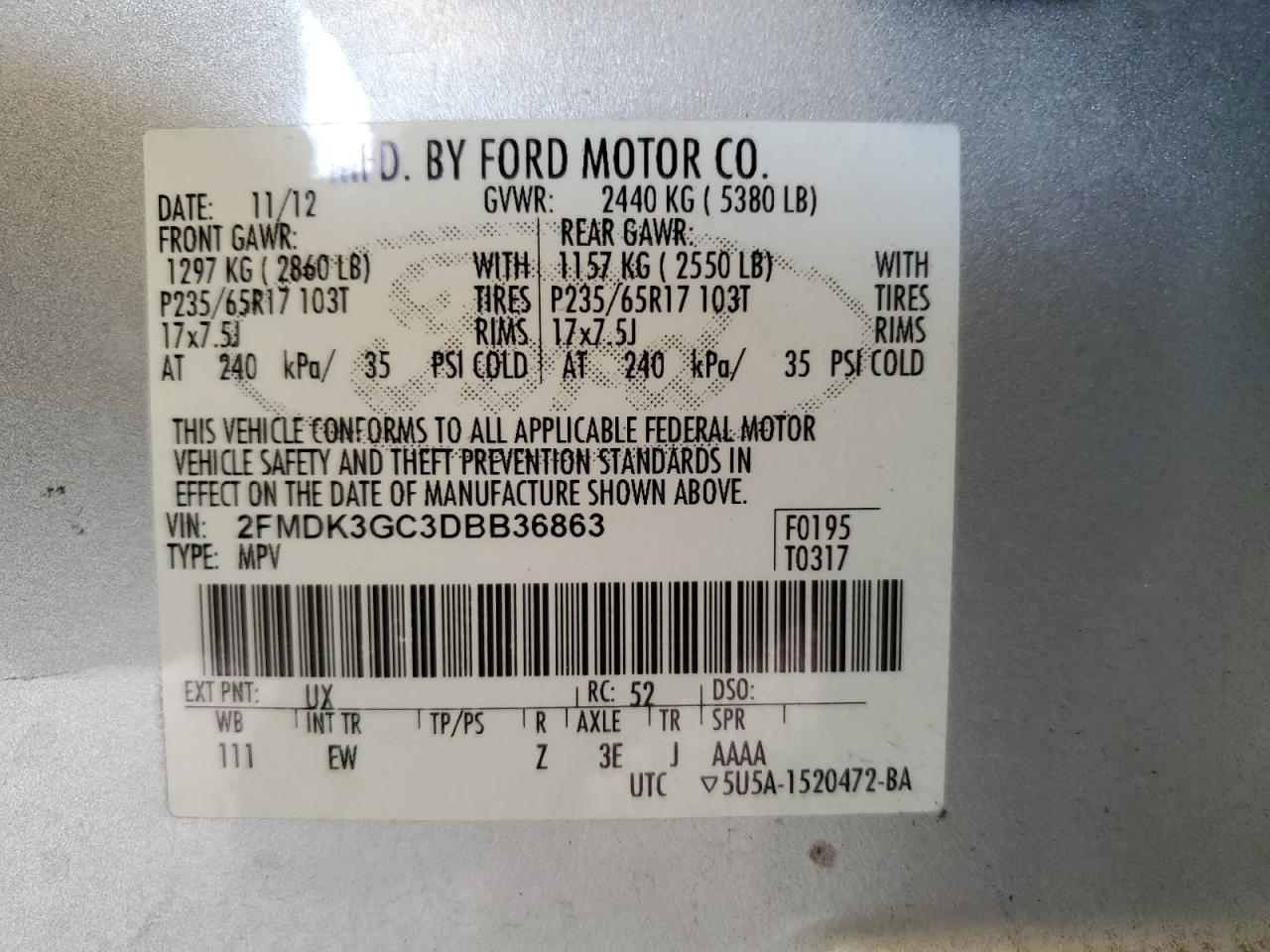 2FMDK3GC3DBB36863 2013 Ford Edge Se