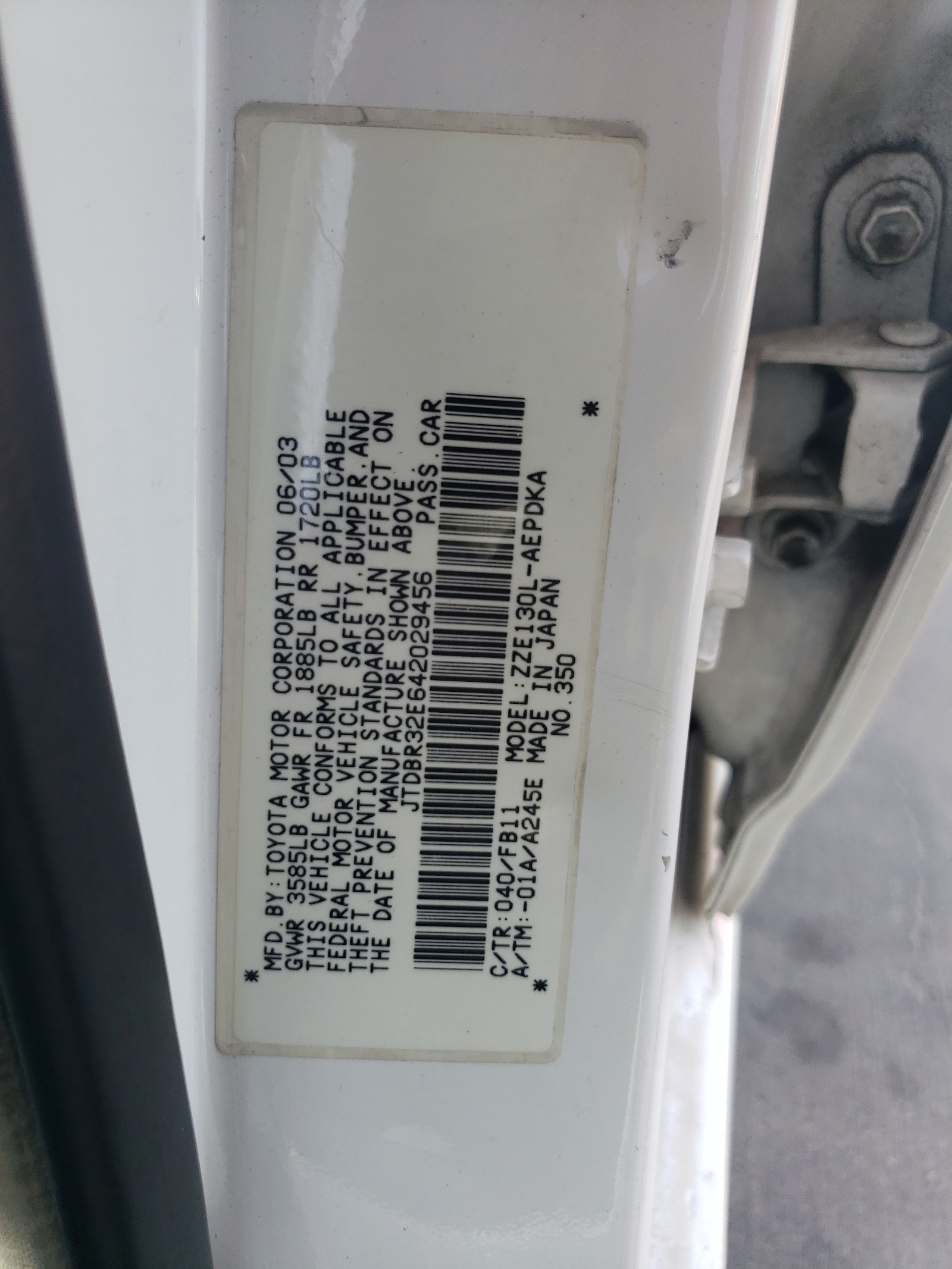 JTDBR32E642029456 2004 Toyota Corolla Ce