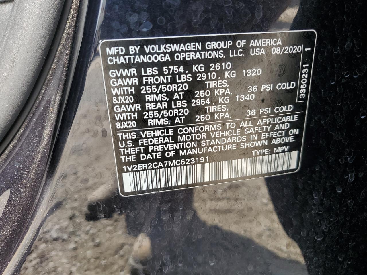 1V2ER2CA7MC523191 2021 Volkswagen Atlas Sel