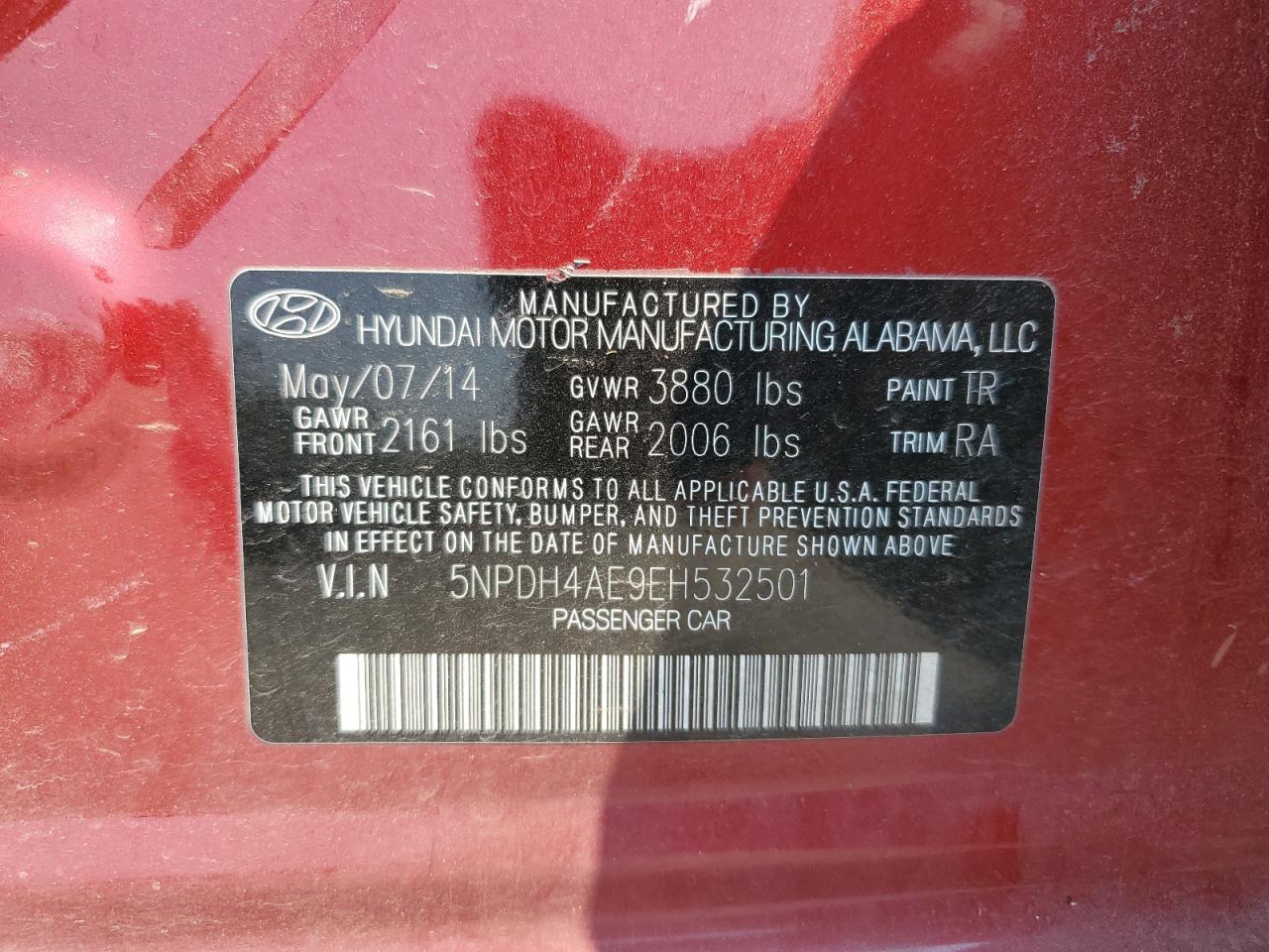 2014 Hyundai Elantra Se VIN: 5NPDH4AE9EH532501 Lot: 66632384